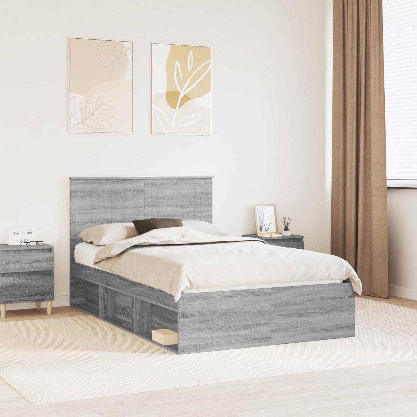 Bed Frame Grey Sonoma 120 x 190 cm Solid Pine Wood