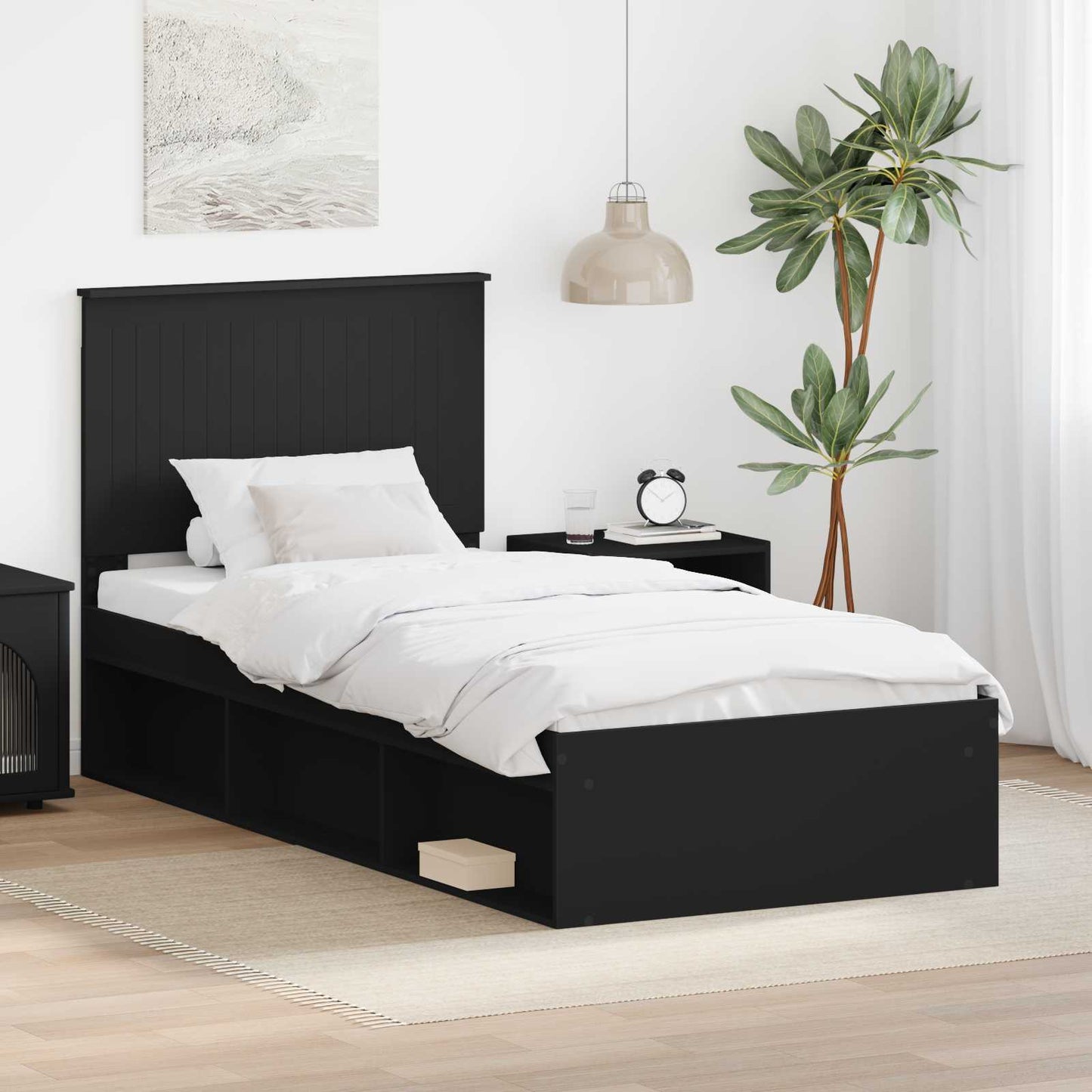 Bed Frame with Headboard Black 90 x 200 cm Solid Pine Wood