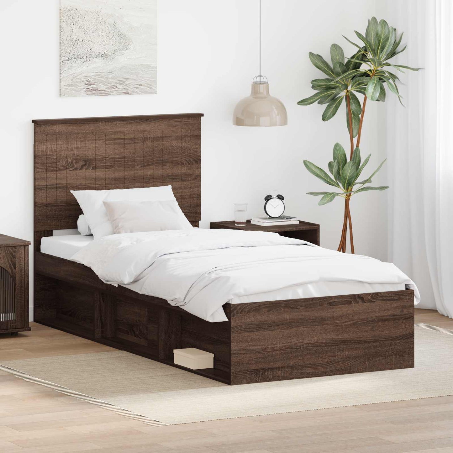 Bed Frame with Headboard Brown Oak 90 x 200 cm Solid Pine Wood