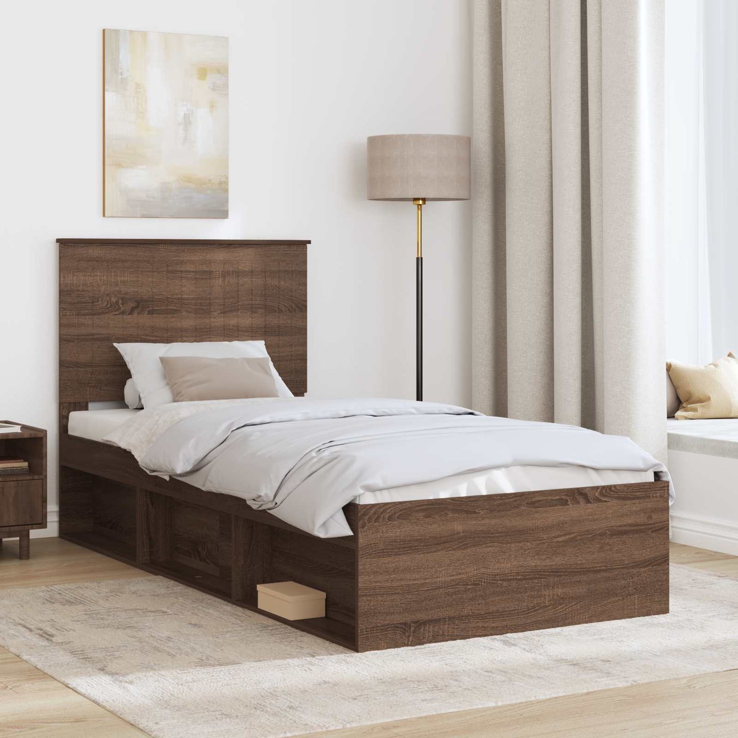 Bed Frame with Headboard Brown Oak 90 x 200 cm Solid Pine Wood