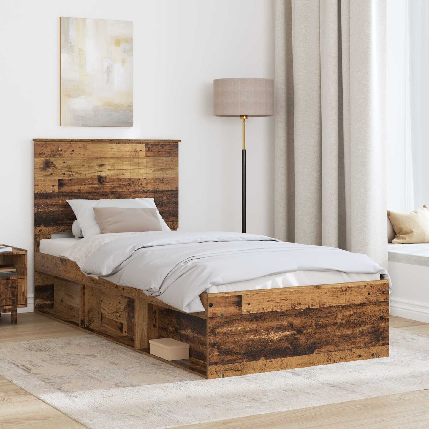 Bed Frame with Headboard Old Wood 90 x 200 cm Solid Pine Wood
