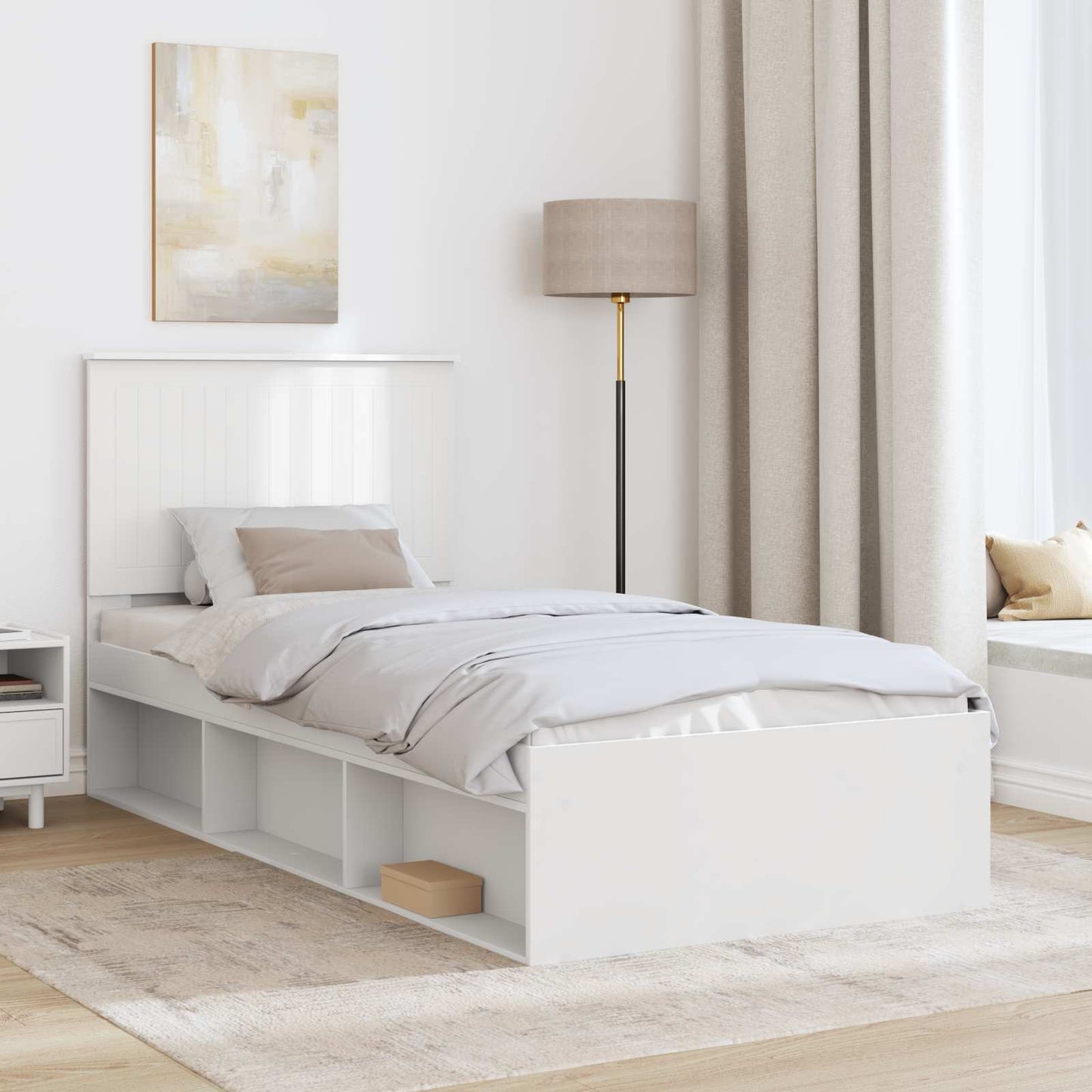 Bed Frame with Headboard White 90 x 190 cm Solid Pine Wood