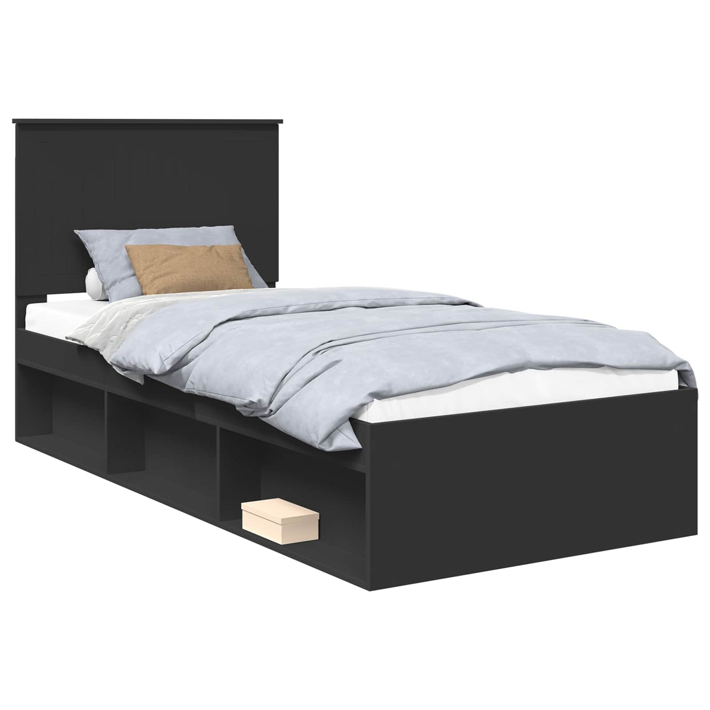 Bed Frame with Headboard Black 90 x 190 cm Solid Pine Wood