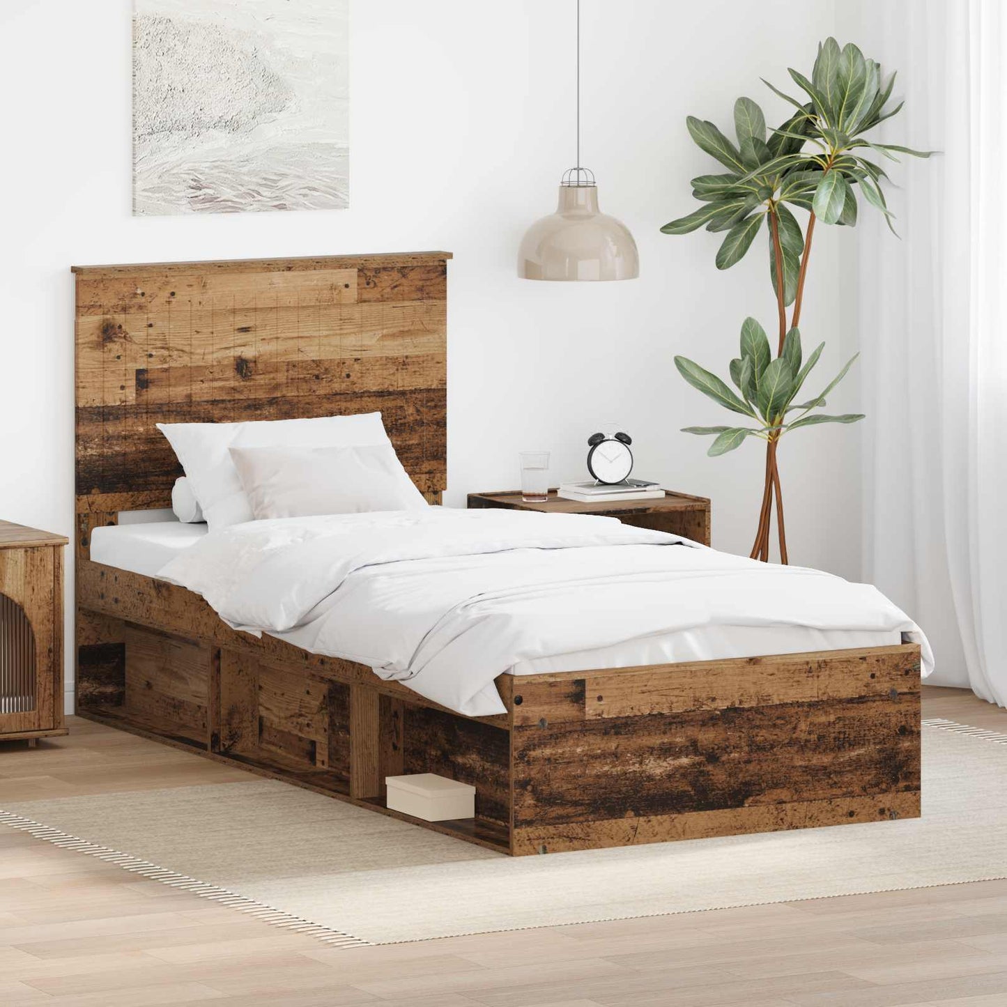 Bed Frame with Headboard Old Wood 90 x 190 cm Solid Pine Wood