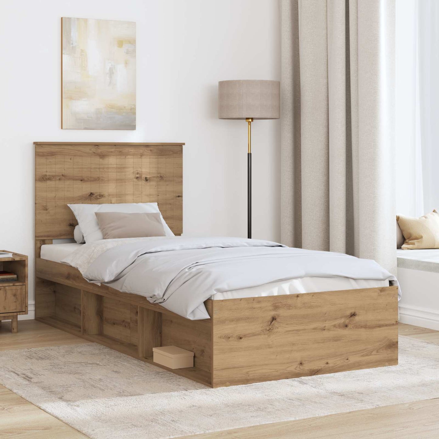 Bed Frame Artisian Oak 90 x 190 cm Solid Pine Wood