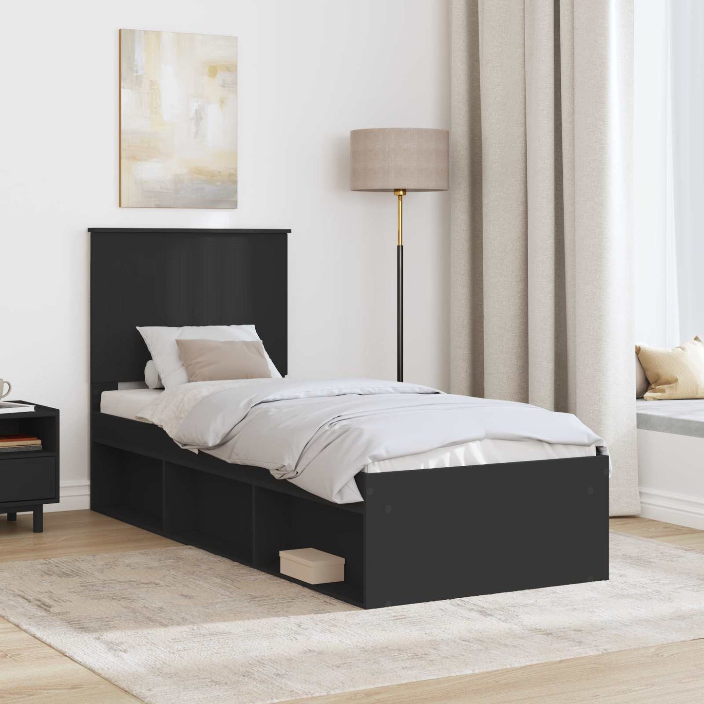 Bed Frame with Headboard Black 75 x 190 cm Solid Pine Wood