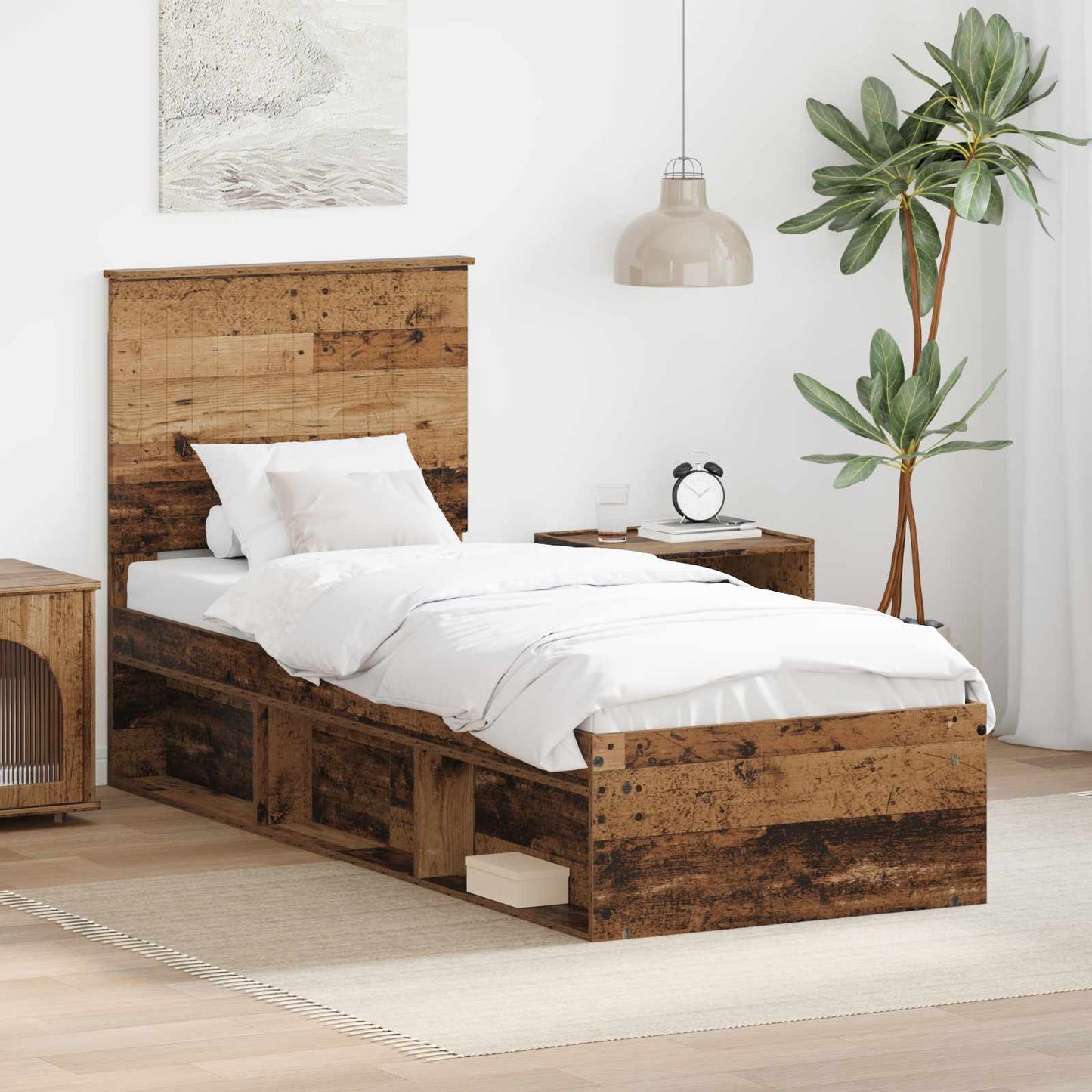 Bed Frame with Headboard Old Wood 75 x 190 cm Solid Pine Wood
