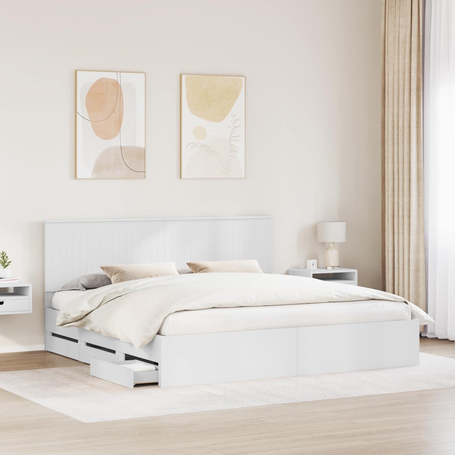 Bed Frame with Drawer White 200 x 200 cm Engineer Wood