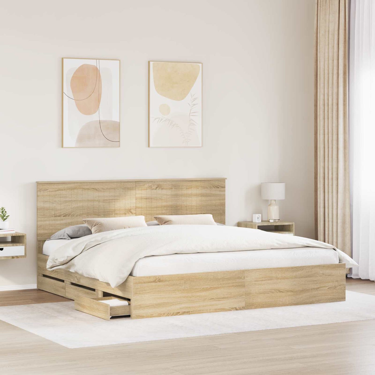 Bed Frame with Drawer Sonoma Oak 200 x 200 cm Engineer Wood