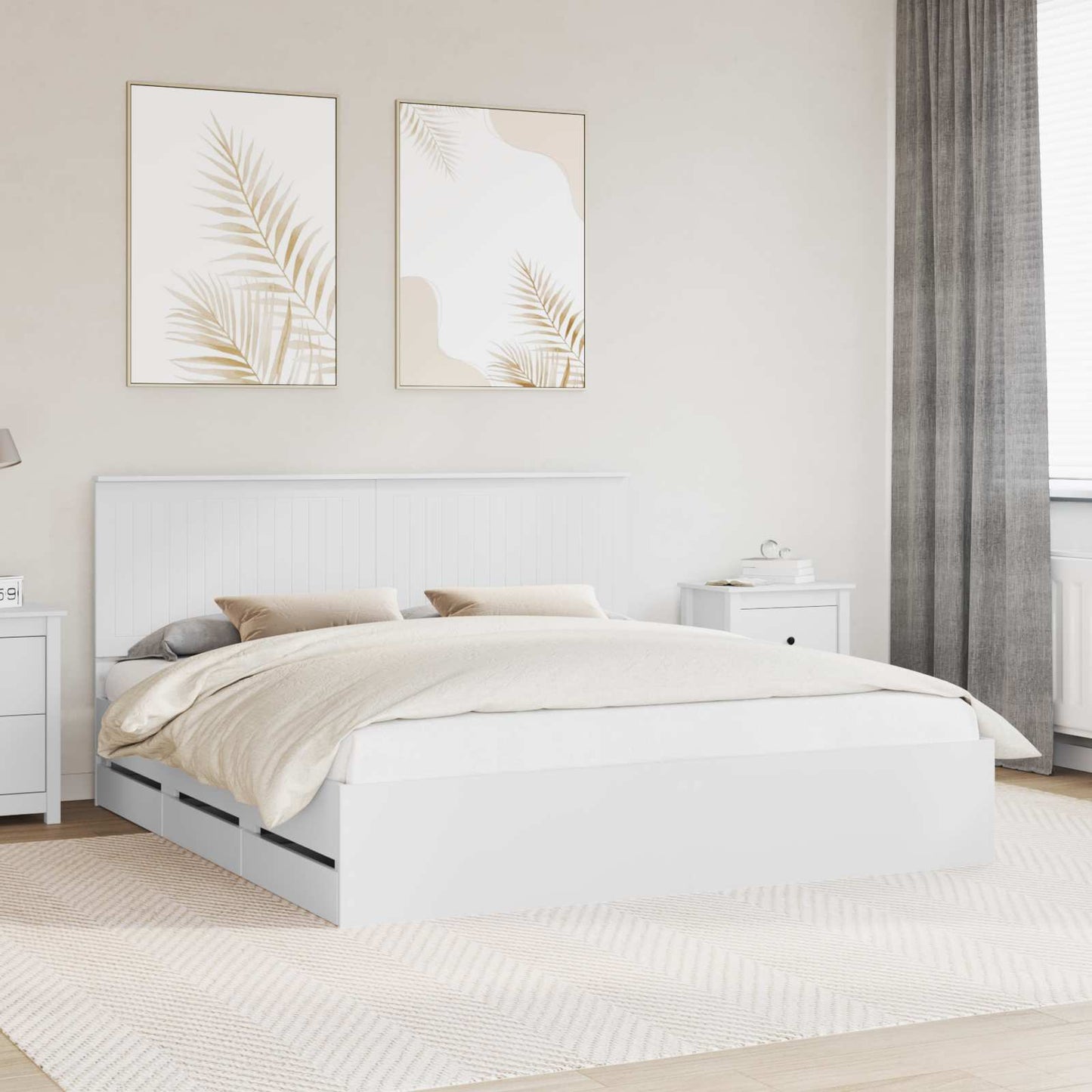 Bed Frame with Drawer White 180 x 200 cm Engineer Wood