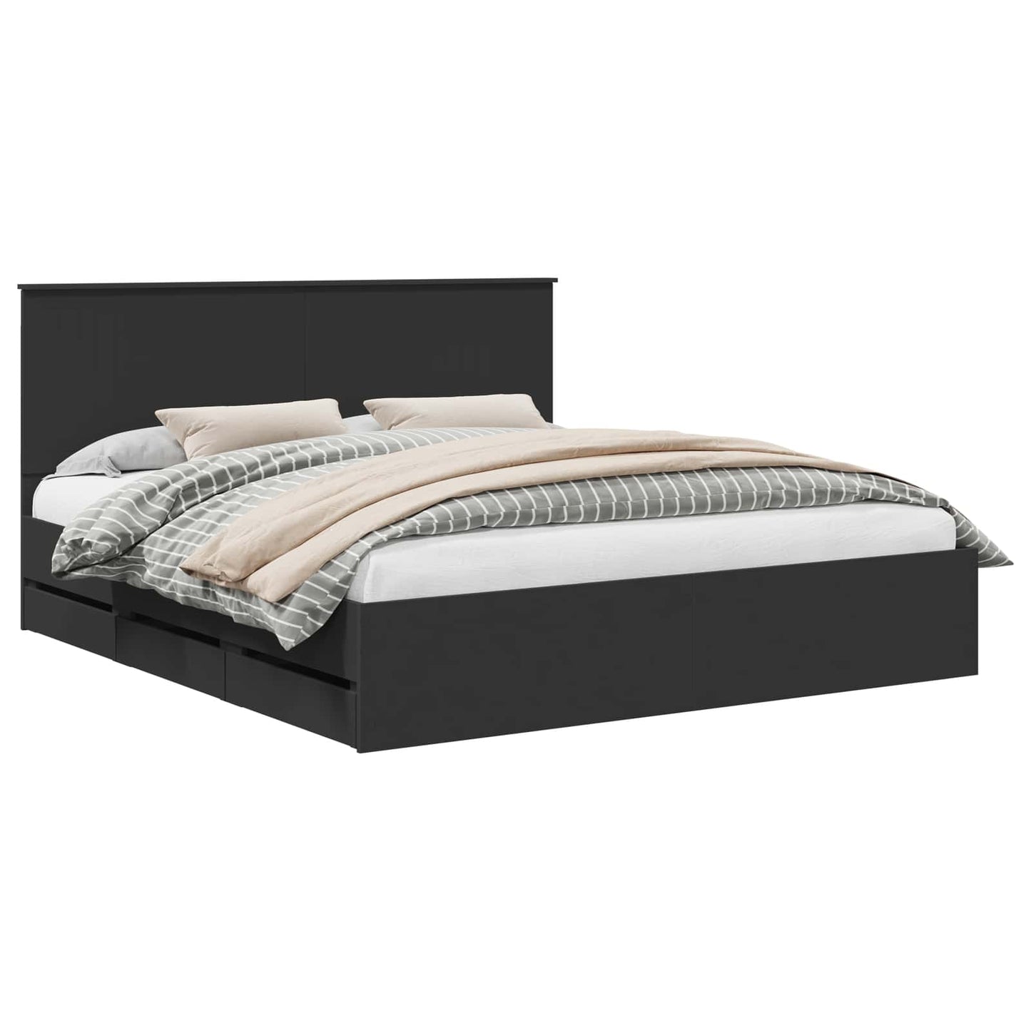 Bed Frame with Drawer Black 180 x 200 cm Engineer Wood