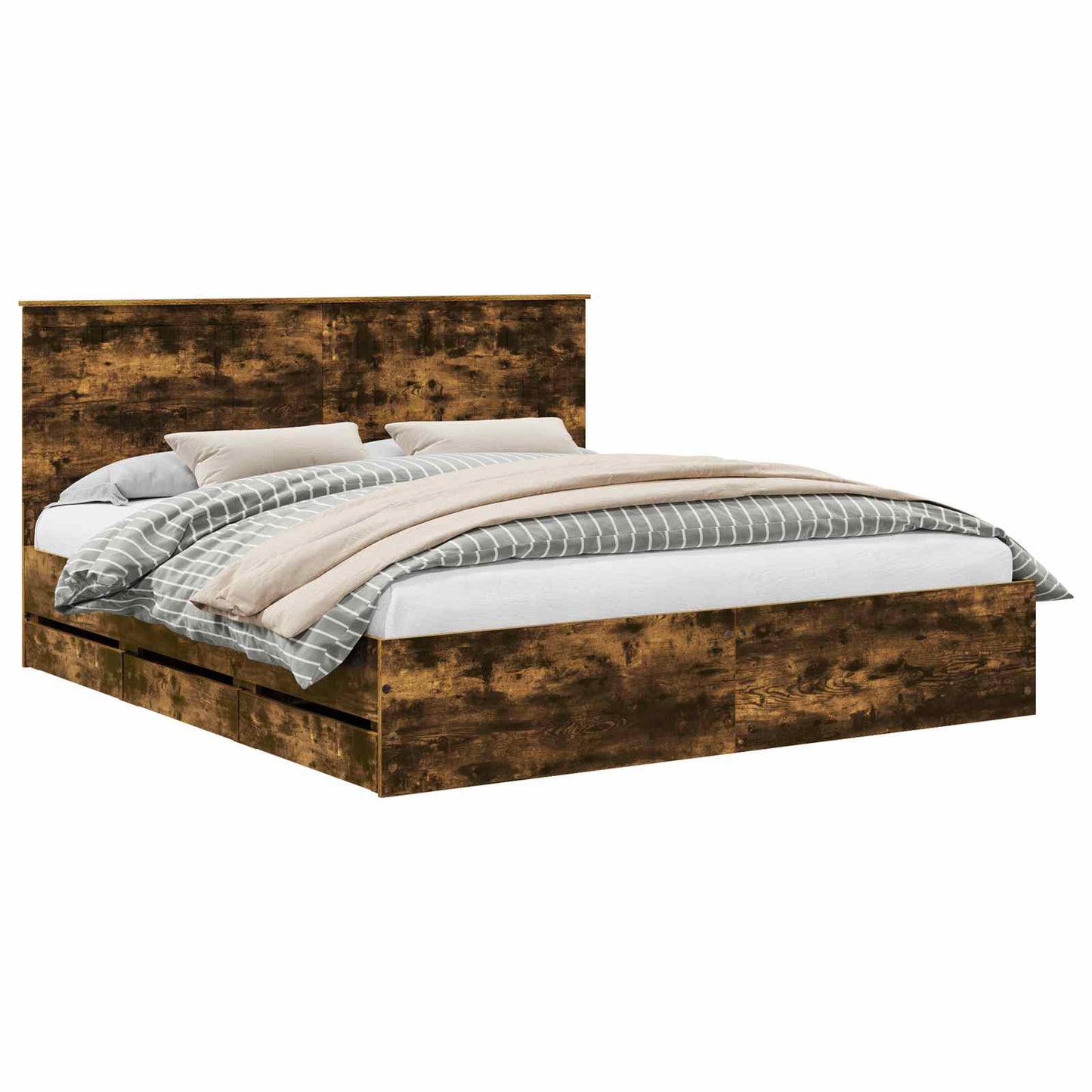 Bed Frame with Drawer Smoked Oak 180 x 200 cm Engineer Wood