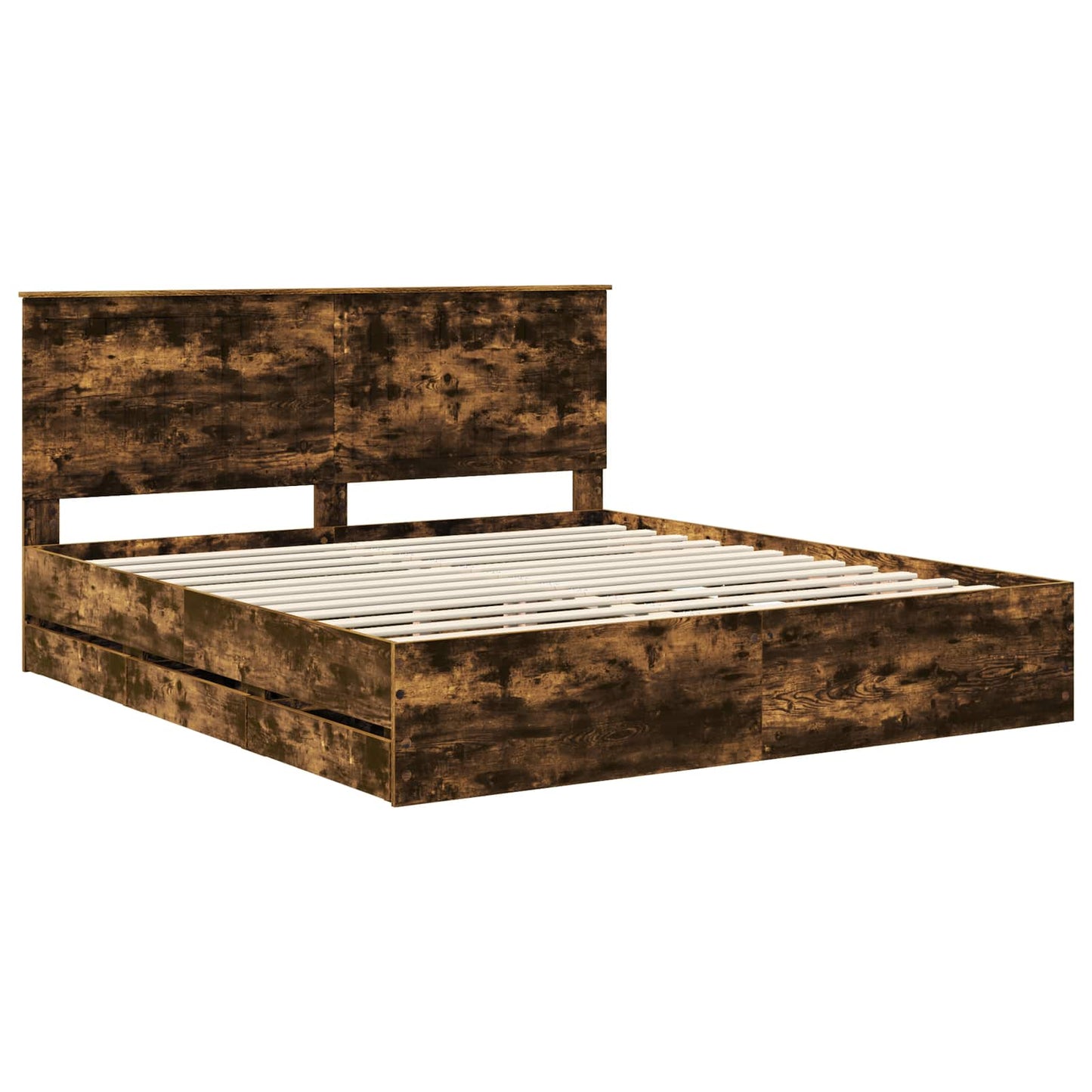 Bed Frame with Drawer Smoked Oak 180 x 200 cm Engineer Wood