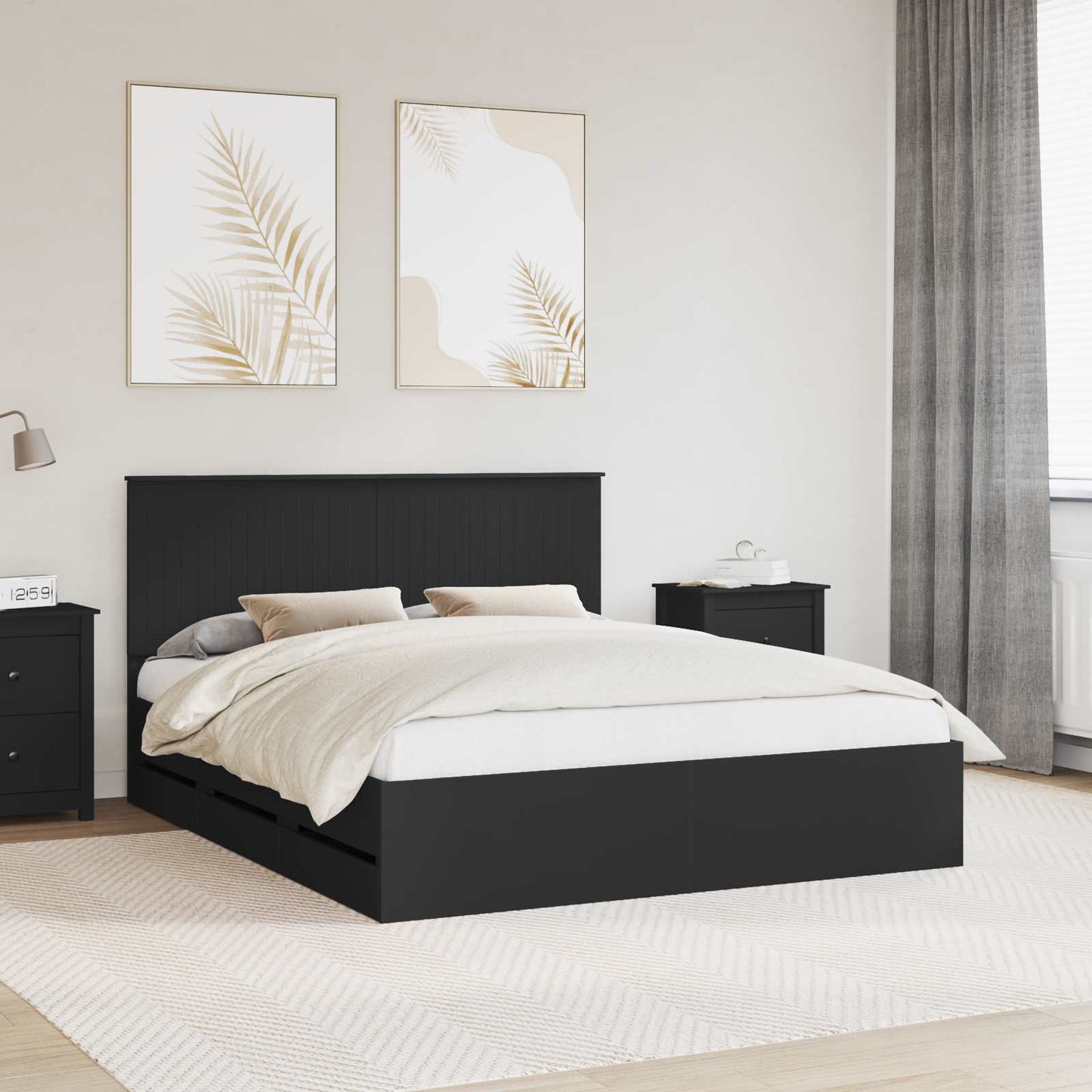 Bed Frame with Drawer Black 160 x 200 cm Engineer Wood