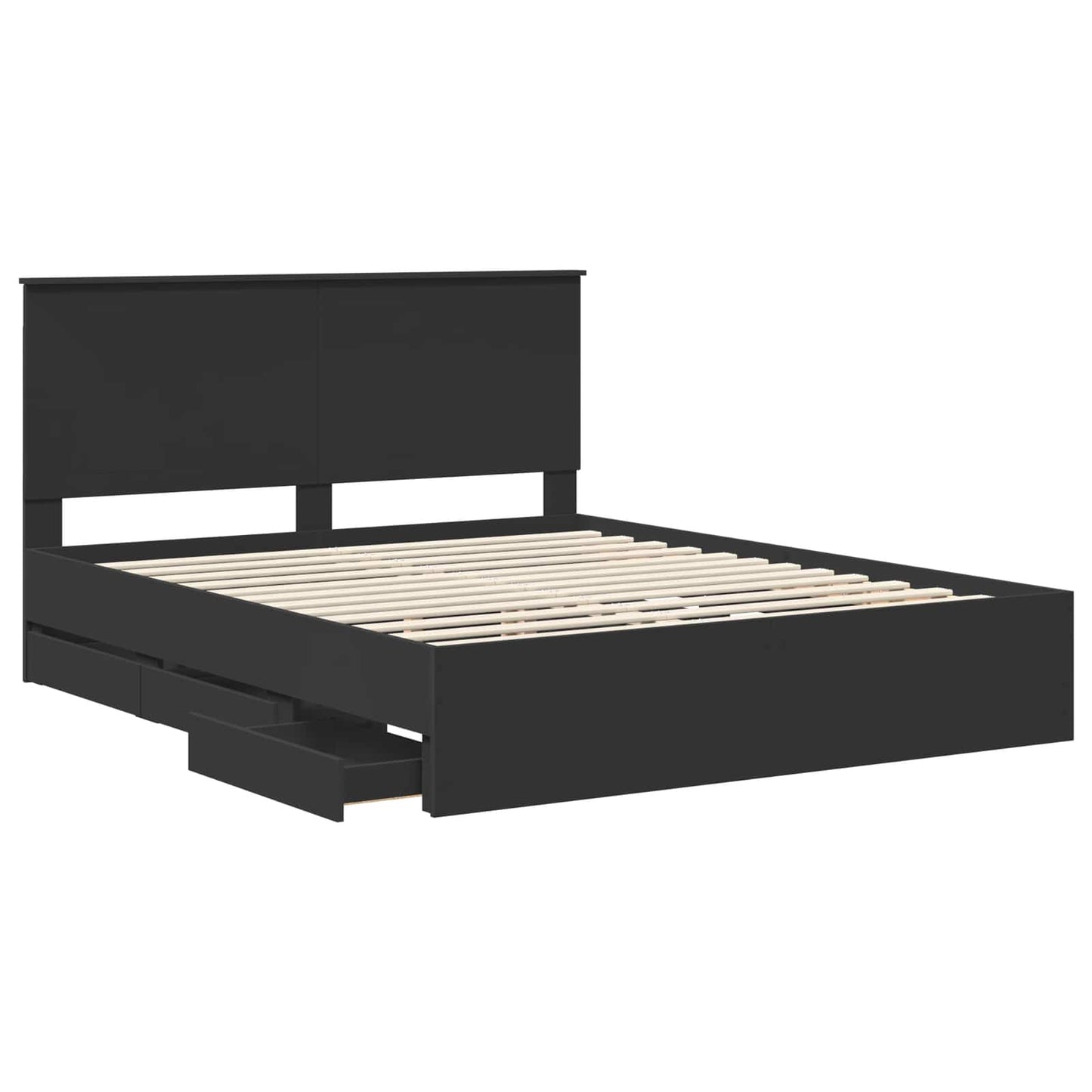 Bed Frame with Drawer Black 160 x 200 cm Engineer Wood