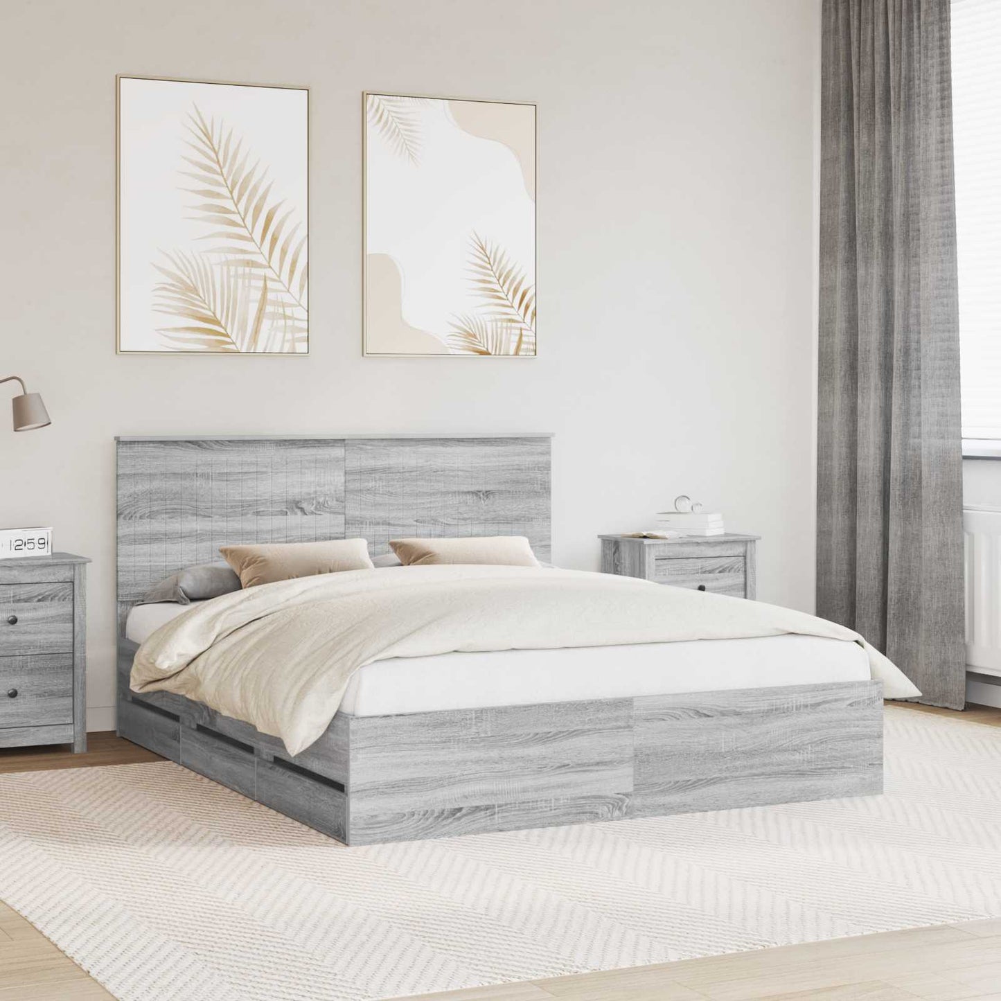 Bed Frame with Drawer Grey Sonoma 160 x 200 cm Engineer Wood