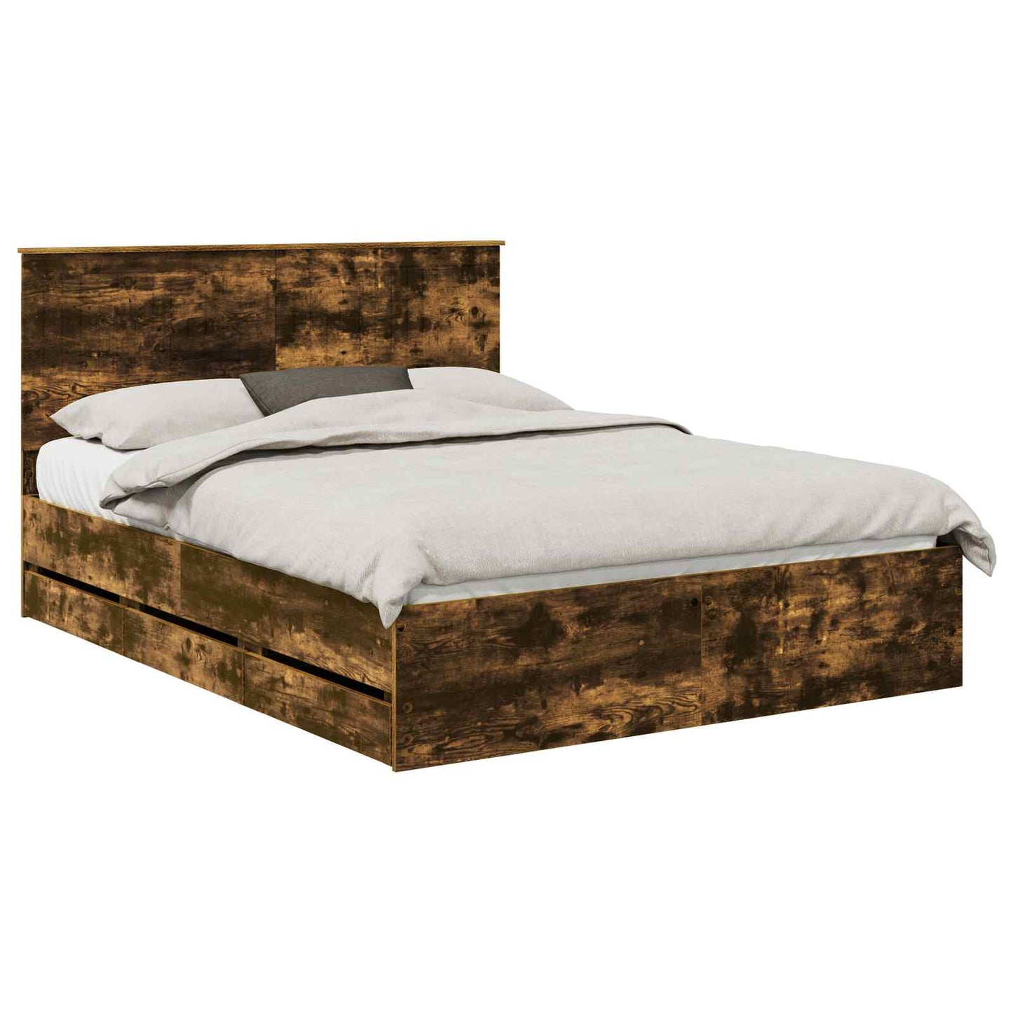 Bed Frame with Drawer Smoked Oak 150 x 200 cm Engineer Wood