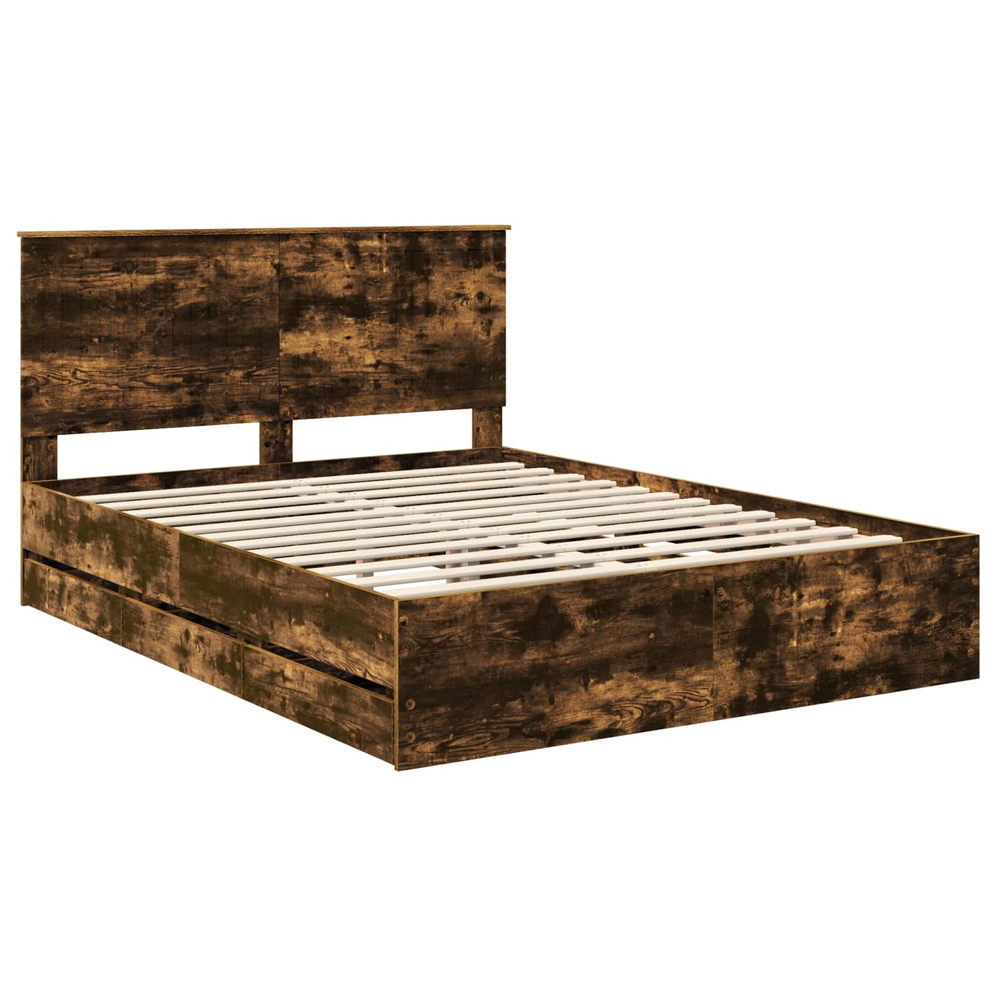 Bed Frame with Drawer Smoked Oak 150 x 200 cm Engineer Wood