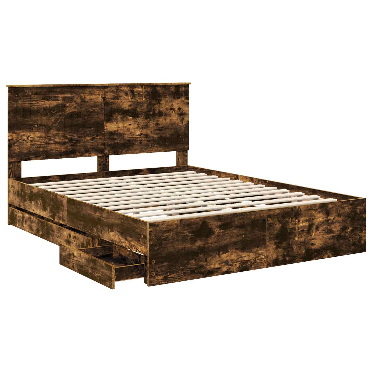 Bed Frame with Drawer Smoked Oak 150 x 200 cm Engineer Wood