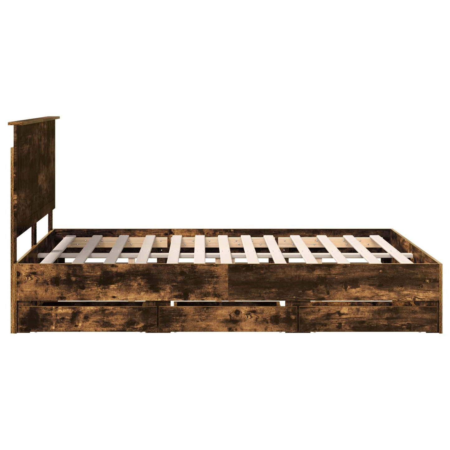 Bed Frame with Drawer Smoked Oak 150 x 200 cm Engineer Wood