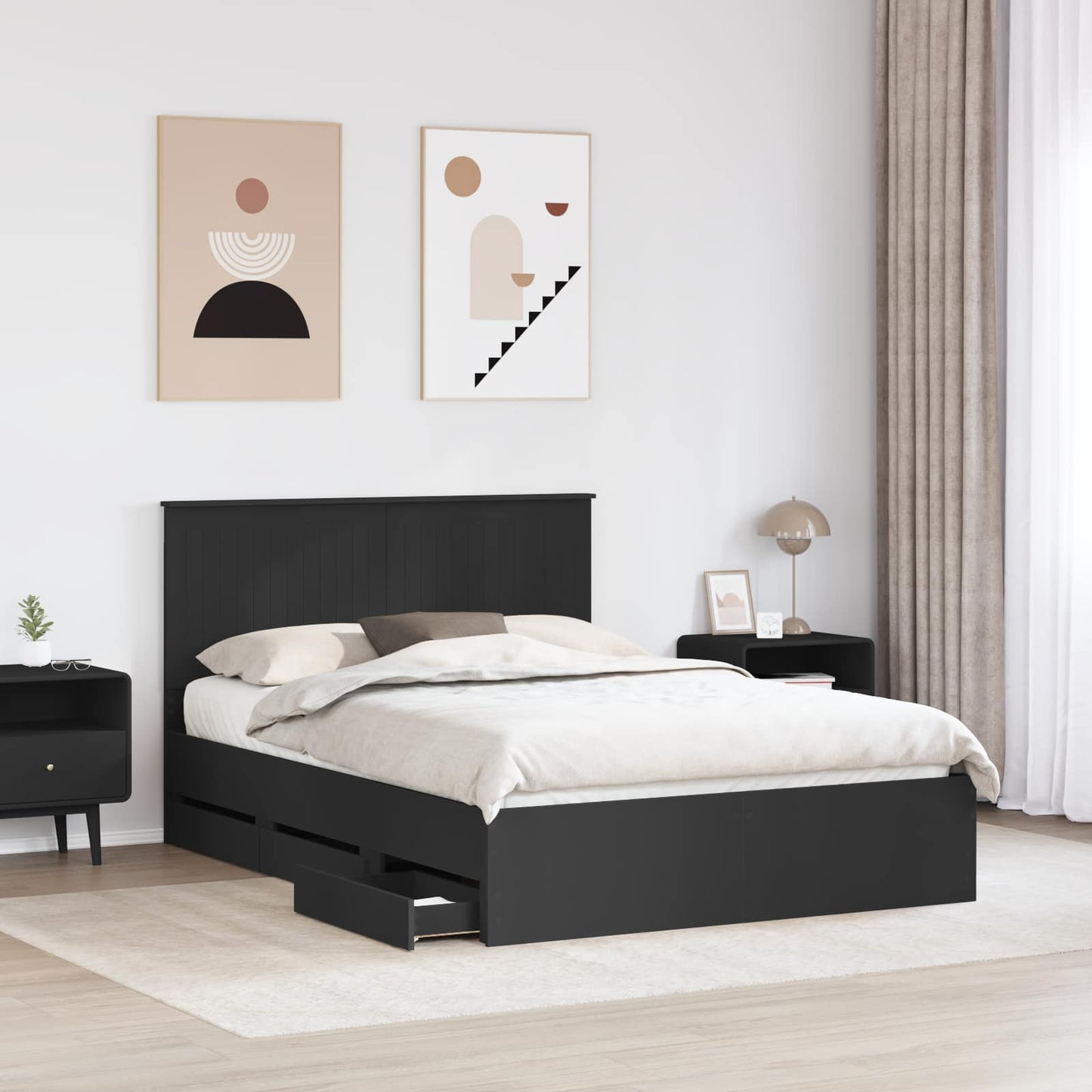 Bed Frame with Drawer Black 140 x 200 cm Engineer Wood