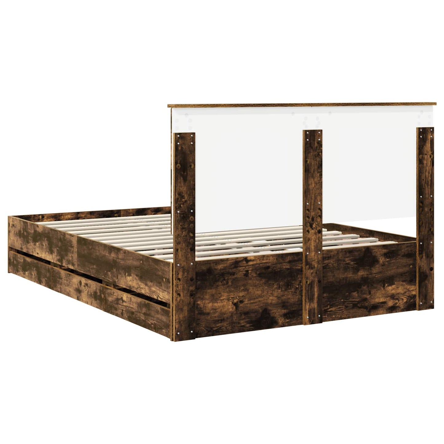 Bed Frame with Drawer Smoked Oak 140 x 200 cm Engineer Wood