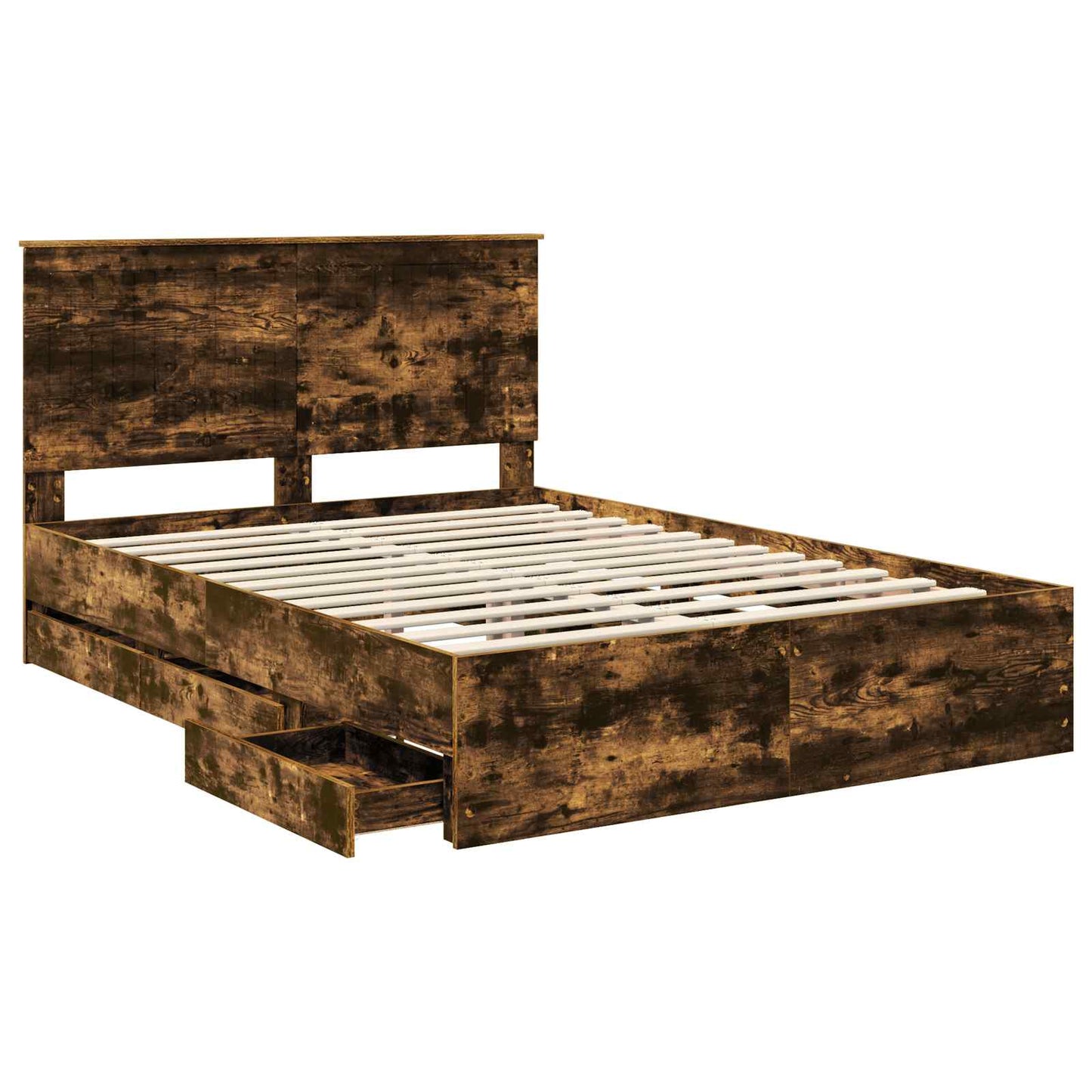 Bed Frame with Drawer Smoked Oak 140 x 190 cm Engineer Wood