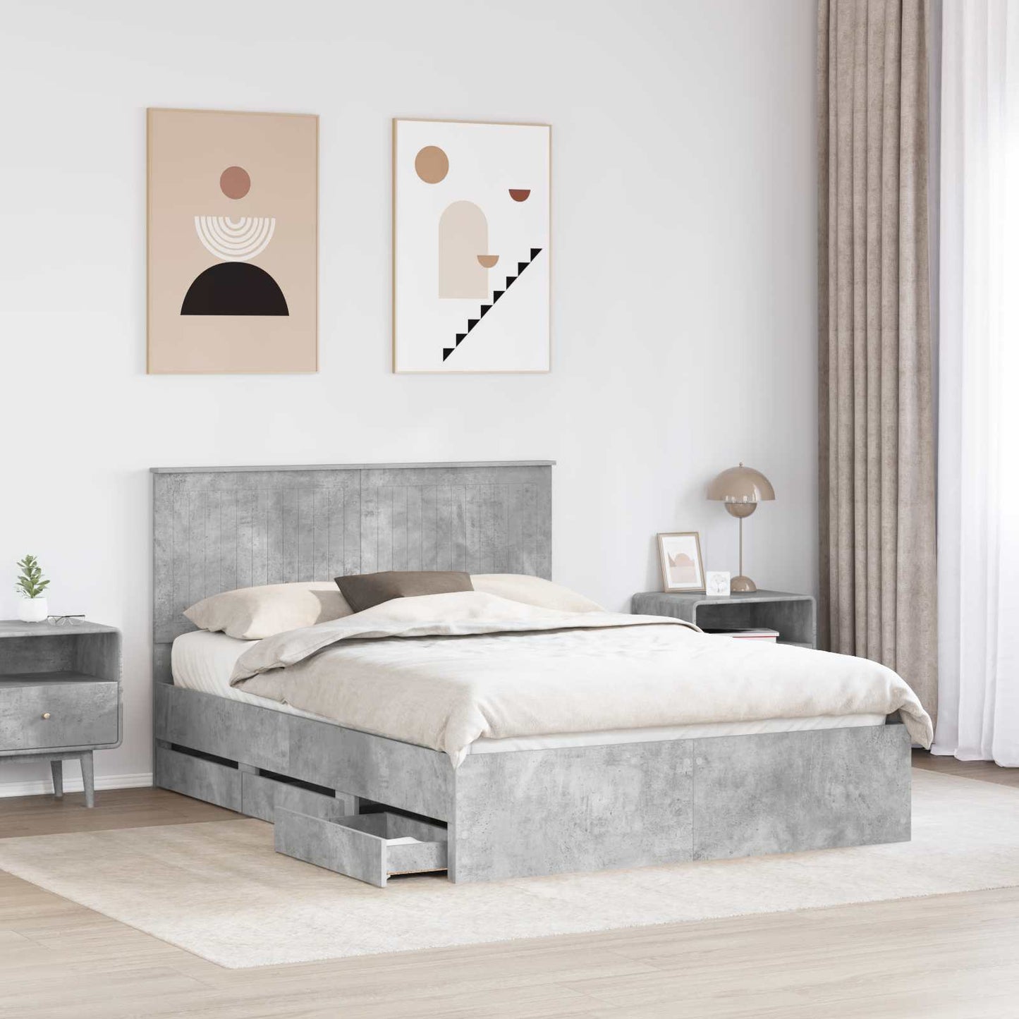 Bed Frame with Drawer Concrete Grey 135 x 190 cm Engineer Wood