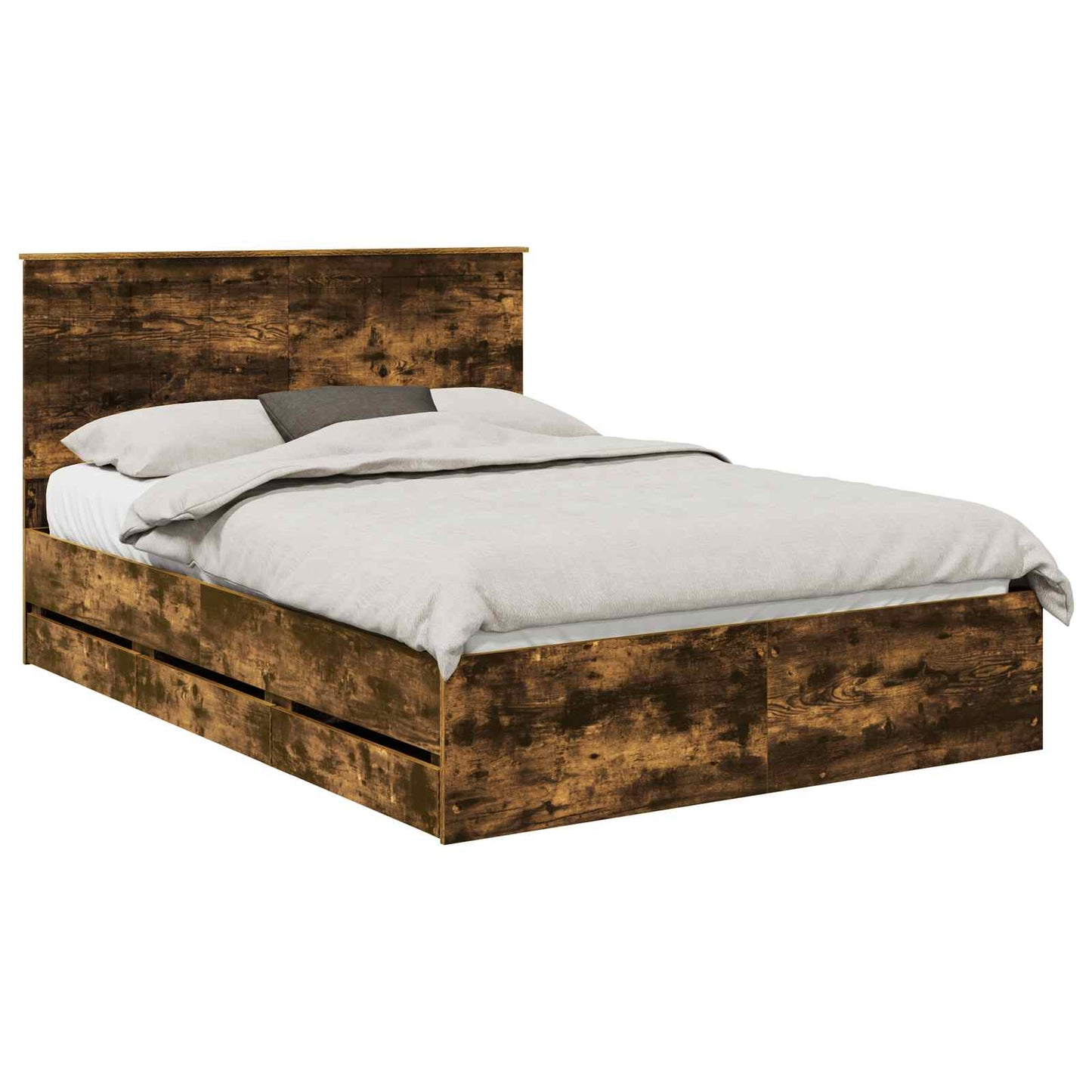 Bed Frame with Drawer Smoked Oak 135 x 190 cm Engineer Wood