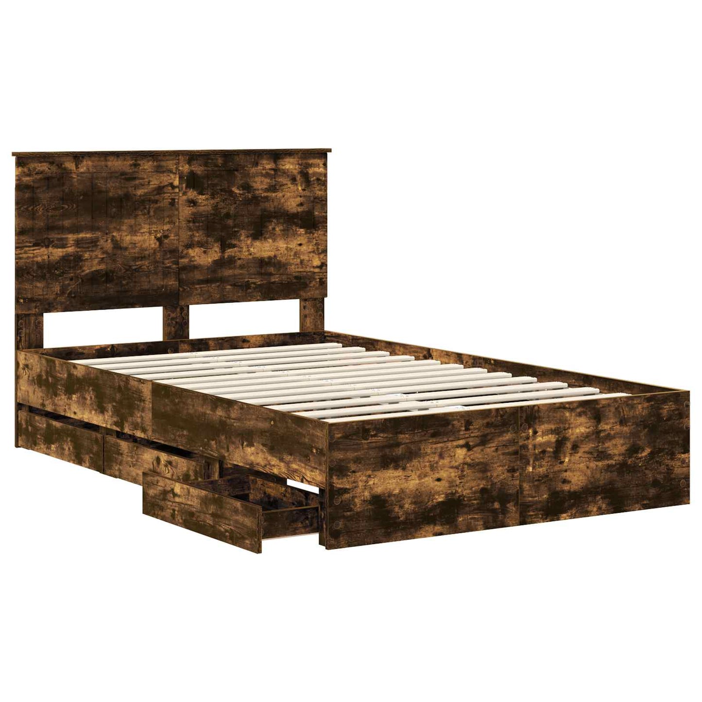 Bed Frame with Drawer Smoked Oak 120 x 190 cm Engineer Wood