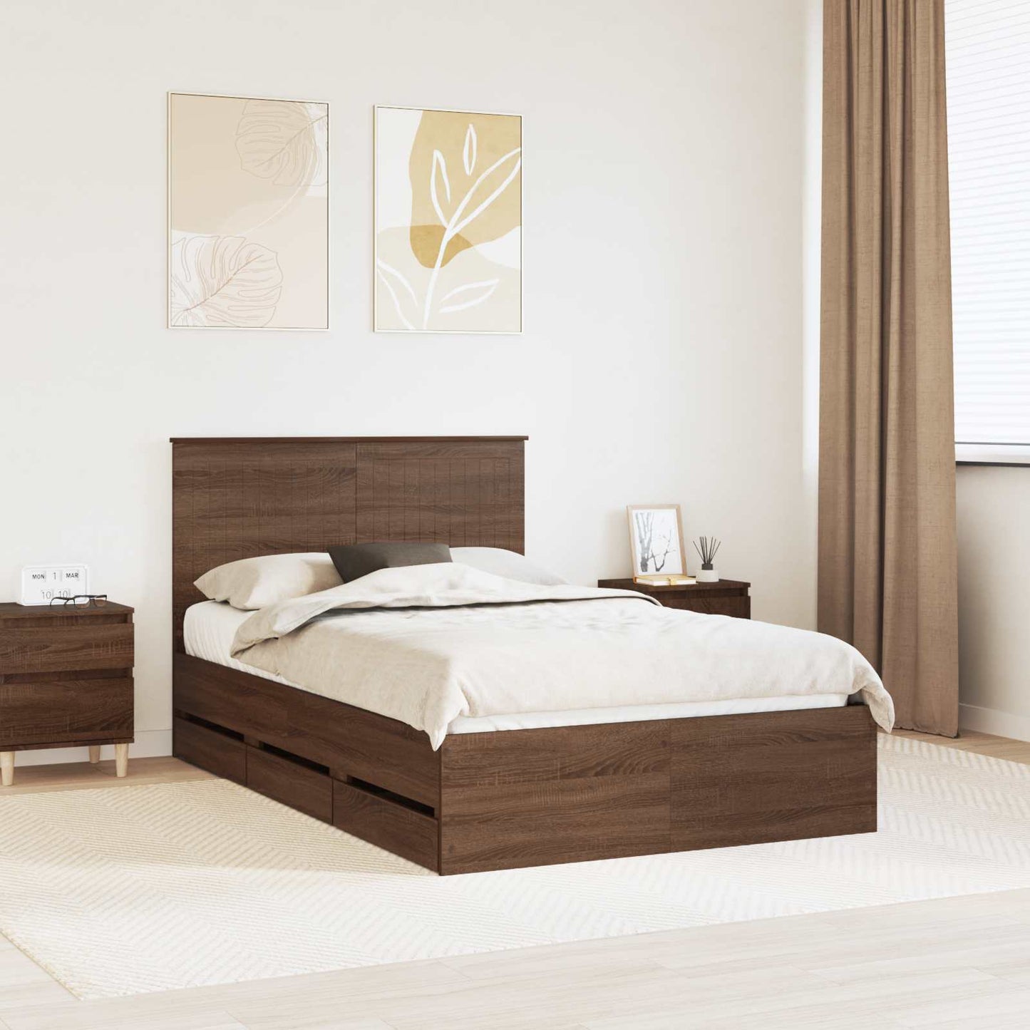 Bed Frame with Drawer Brown Oak 120 x 190 cm Engineer Wood