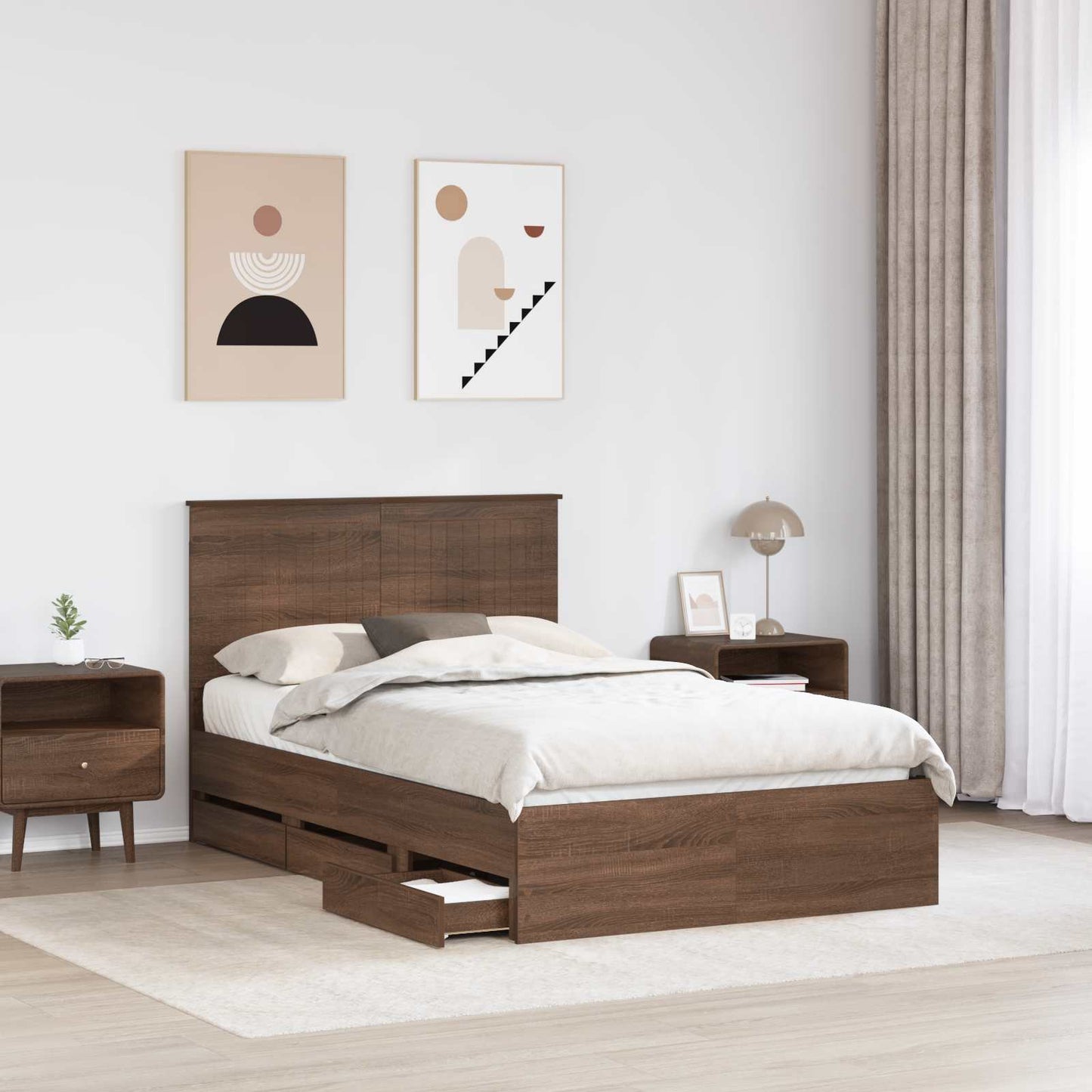 Bed Frame with Drawer Brown Oak 120 x 190 cm Engineer Wood
