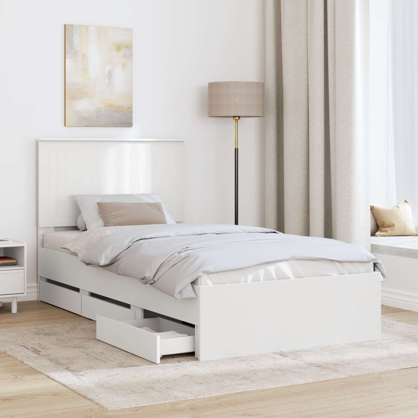 Bed Frame with Drawer White 100 x 200 cm Engineer Wood
