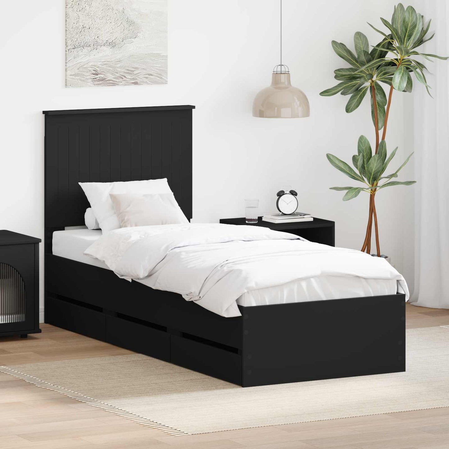 Bed Frame with Drawer Black 90 x 200 cm Engineer Wood
