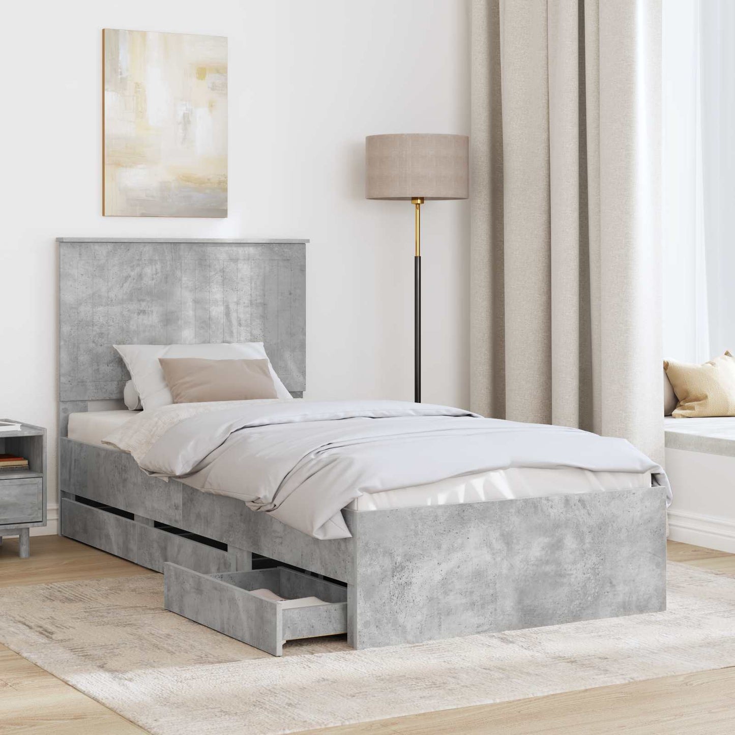 Bed Frame with Drawer Concrete Grey 90 x 200 cm Engineer Wood