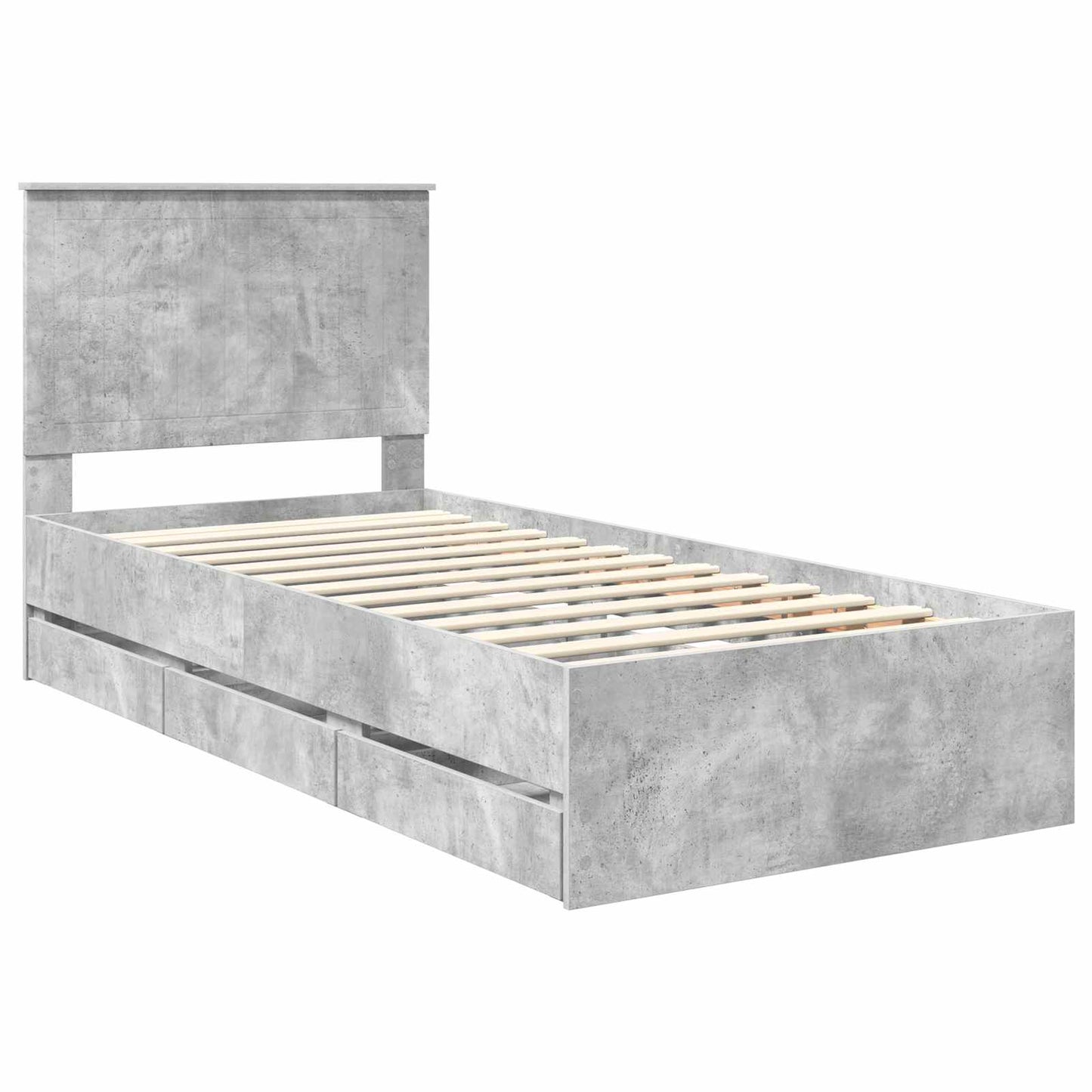 Bed Frame with Drawer Concrete Grey 90 x 190 cm Engineer Wood