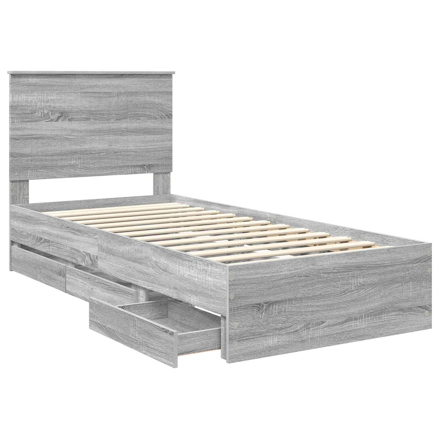 Bed Frame with Drawer Grey Sonoma 90 x 190 cm Engineer Wood