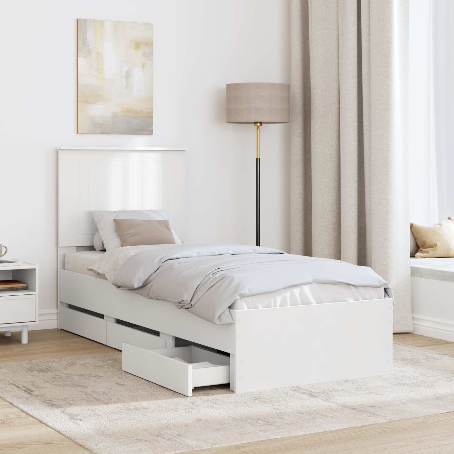 Bed Frame with Drawer White 75 x 190 cm Engineer Wood