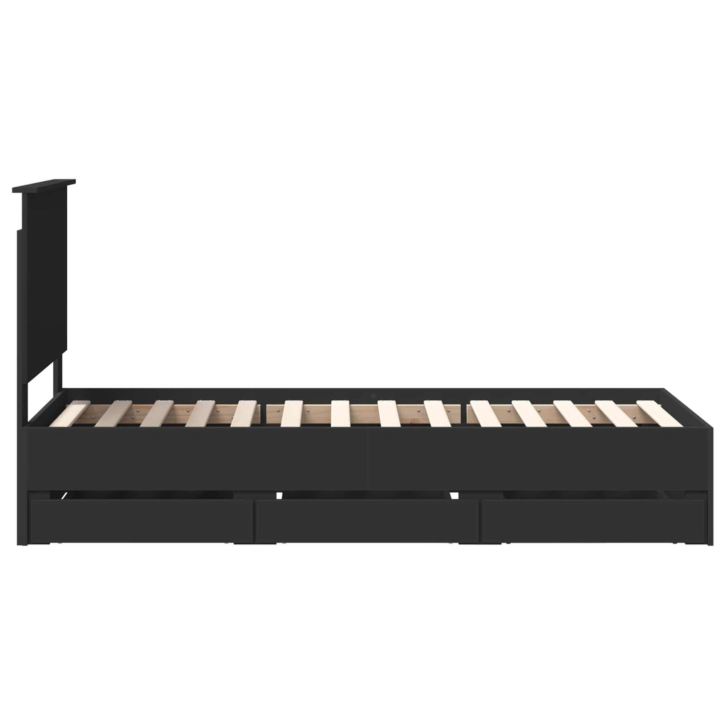 Bed Frame with Drawer Black 75 x 190 cm Engineer Wood