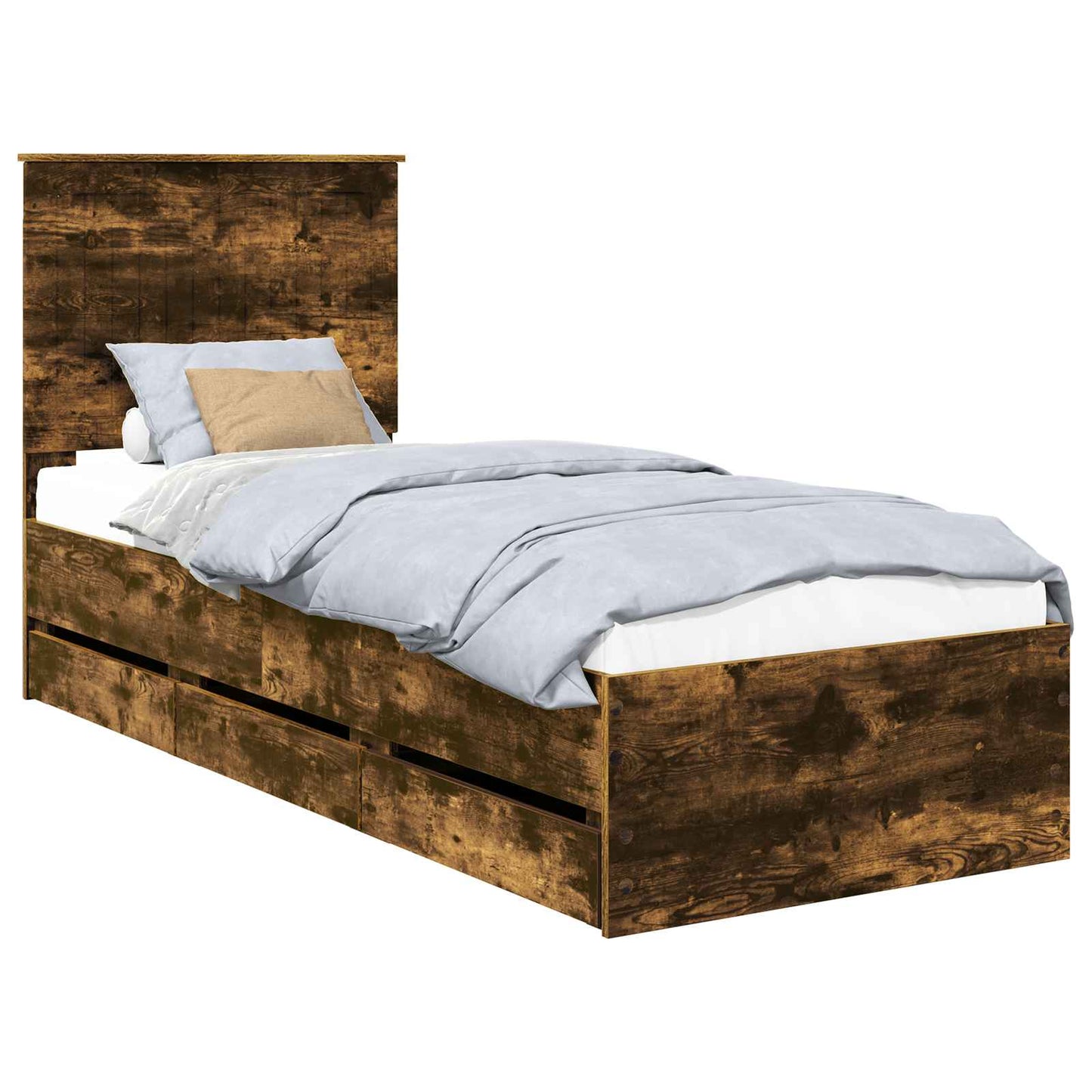 Bed Frame with Drawer Smoked Oak 75 x 190 cm Engineer Wood