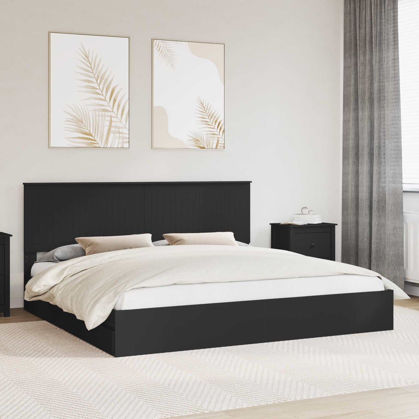 Storage Bed with Headboard Black 200 x 200 cm Engineered Wood