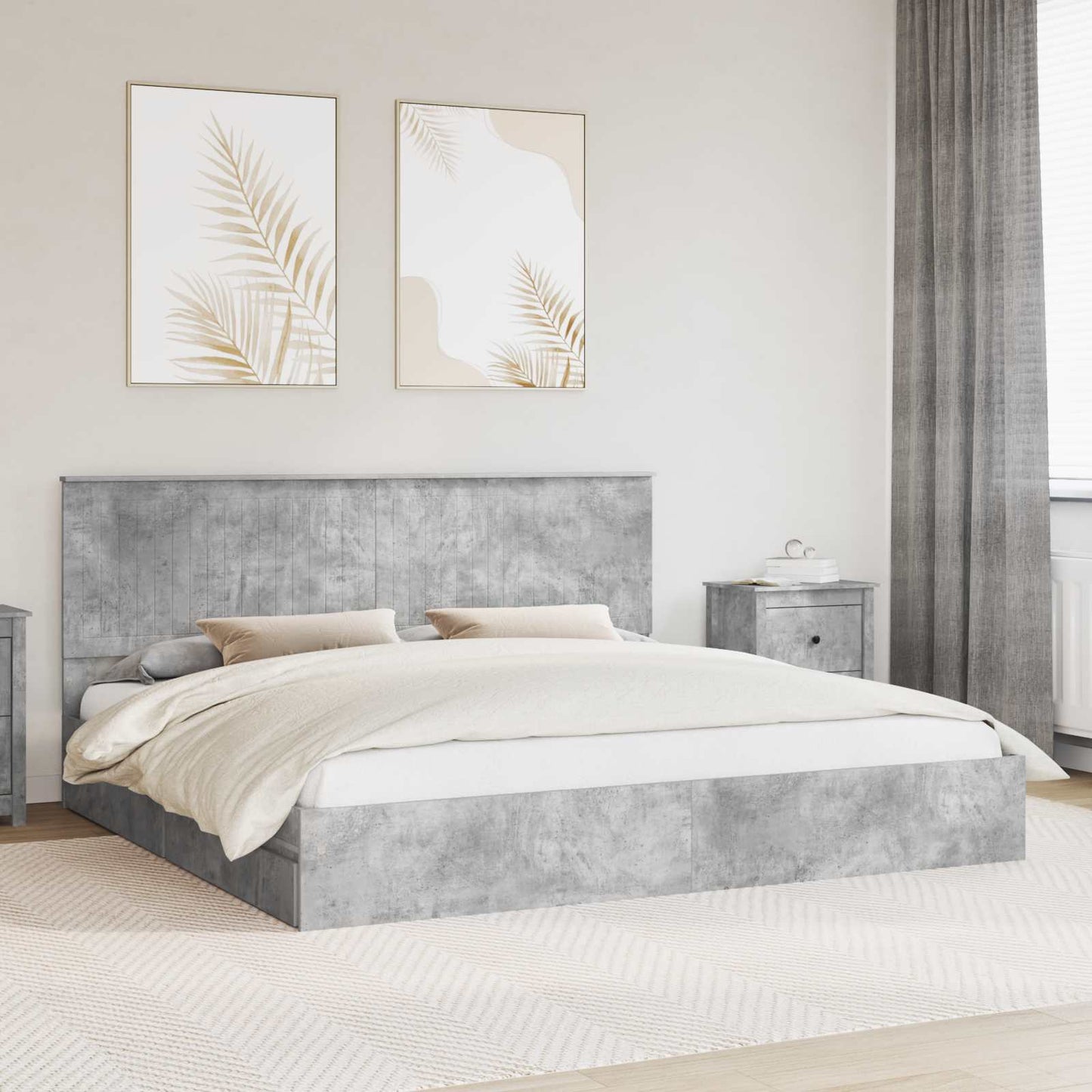 Storage Bed Concrete Grey 200 x 200 cm Engineered Wood
