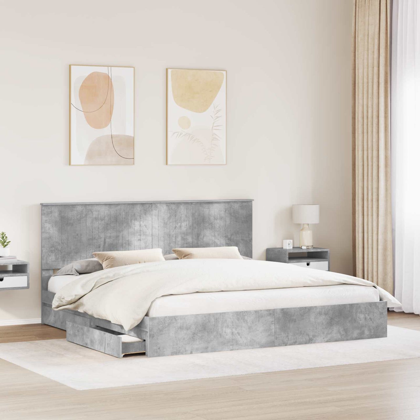 Storage Bed Concrete Grey 200 x 200 cm Engineered Wood