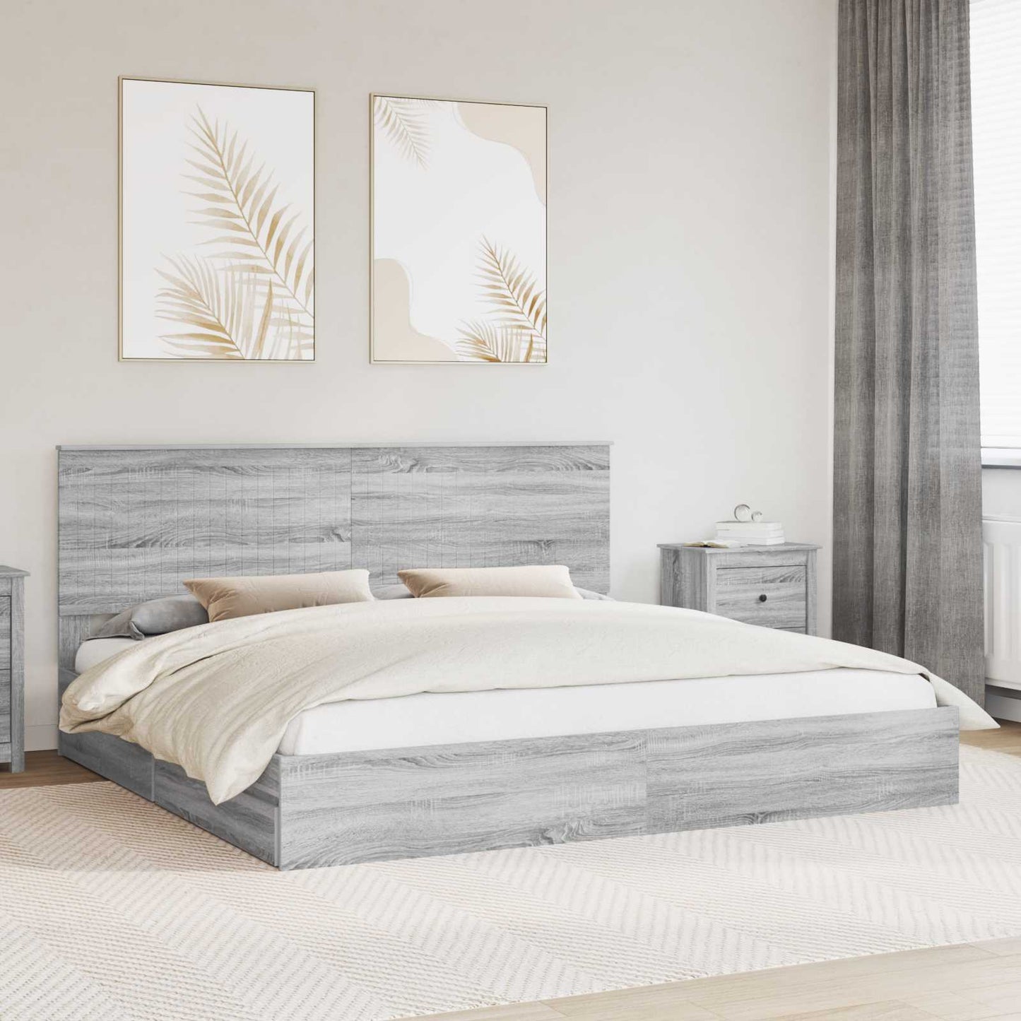 Storage Bed Grey Sonoma 200 x 200 cm Engineered Wood