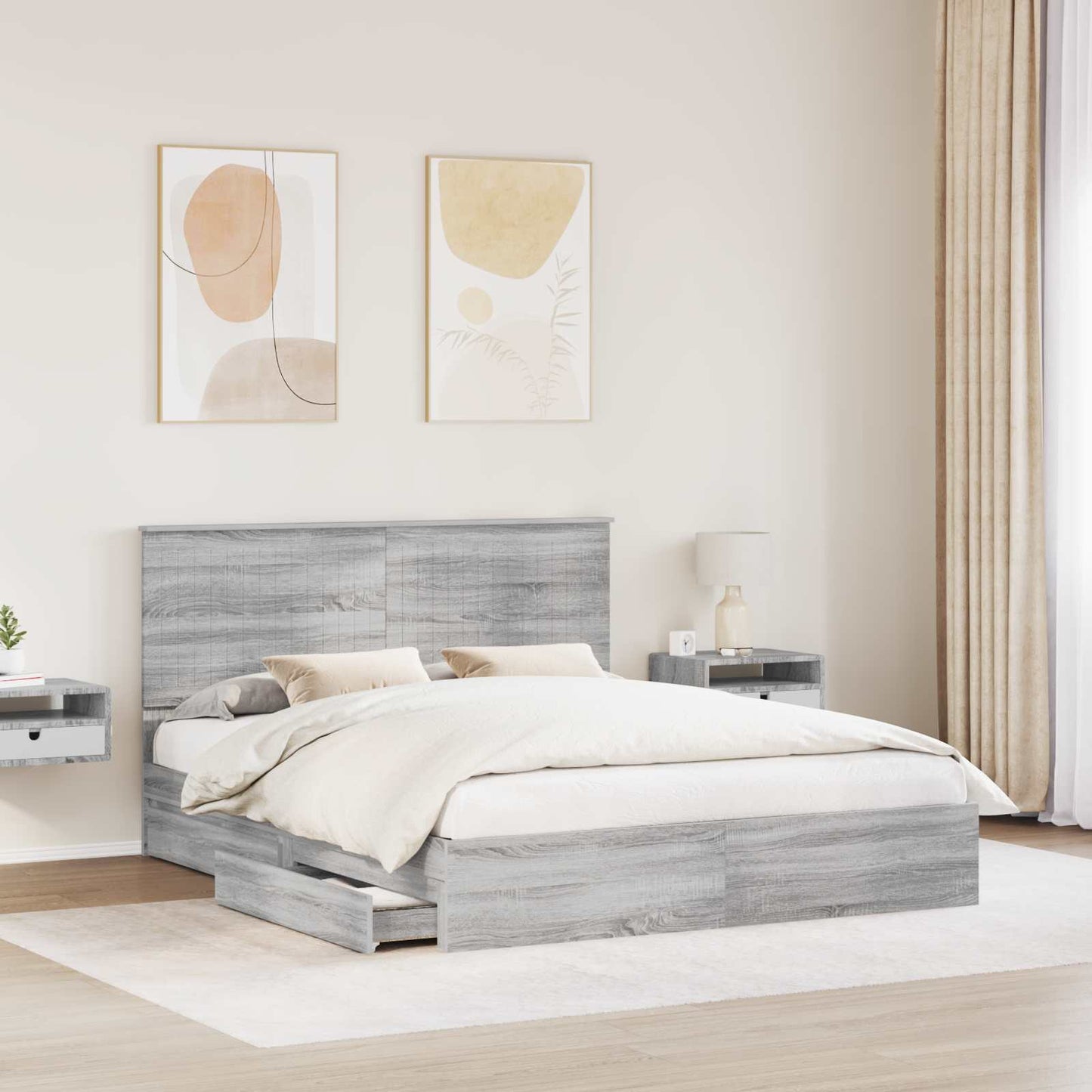 Storage Bed Grey Sonoma 160 x 200 cm Engineered Wood