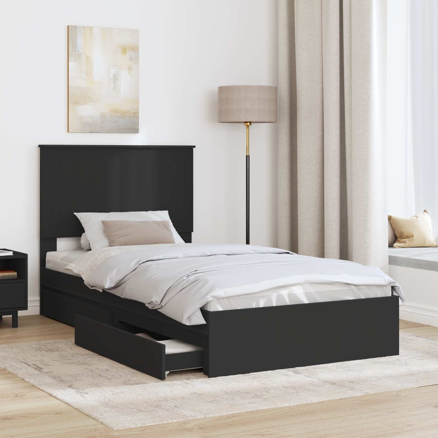 Storage Bed with Headboard Black 100 x 200 cm Engineered Wood