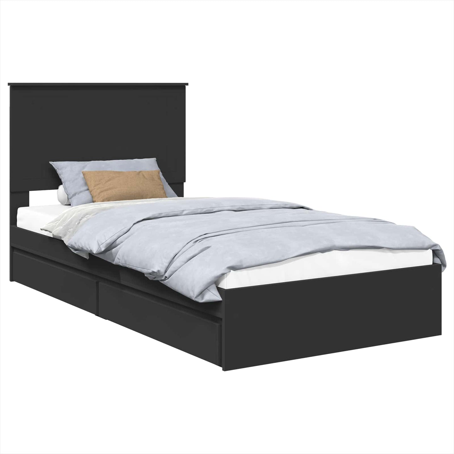 Storage Bed with Headboard Black 100 x 200 cm Engineered Wood