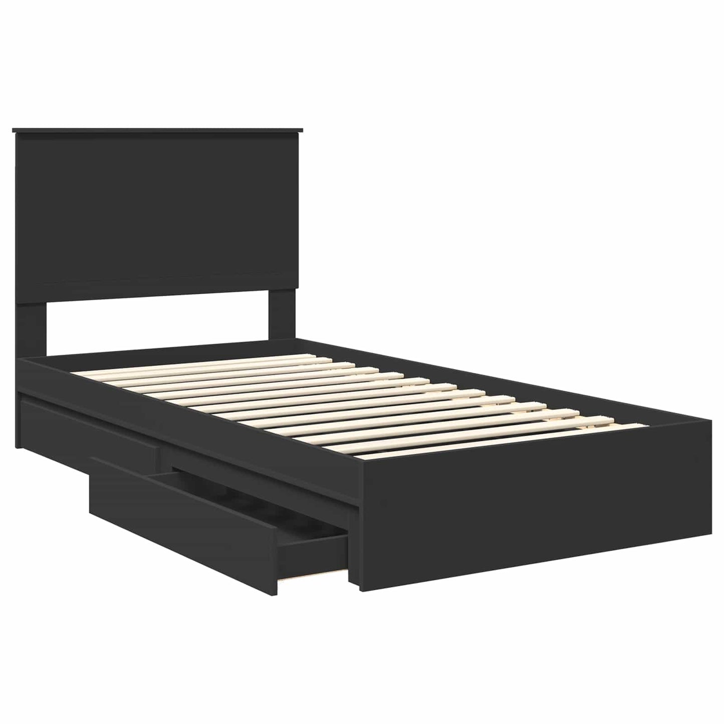 Storage Bed with Headboard Black 100 x 200 cm Engineered Wood