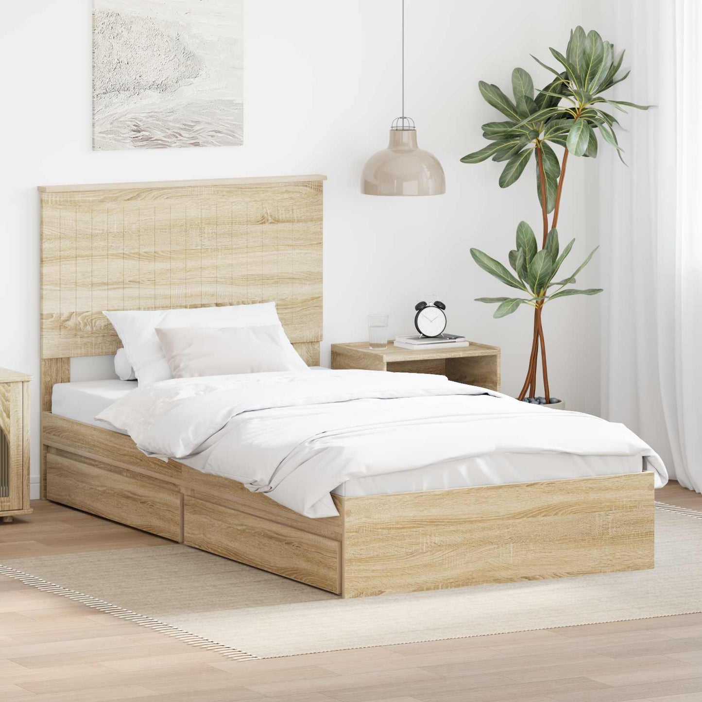Storage Bed with Drawer Sonoma Oak 100 x 200 cm Engineered Wood