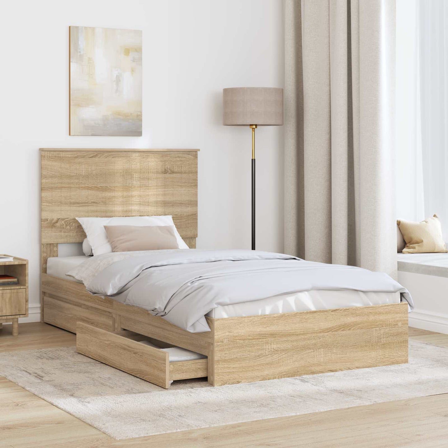 Storage Bed with Drawer Sonoma Oak 100 x 200 cm Engineered Wood